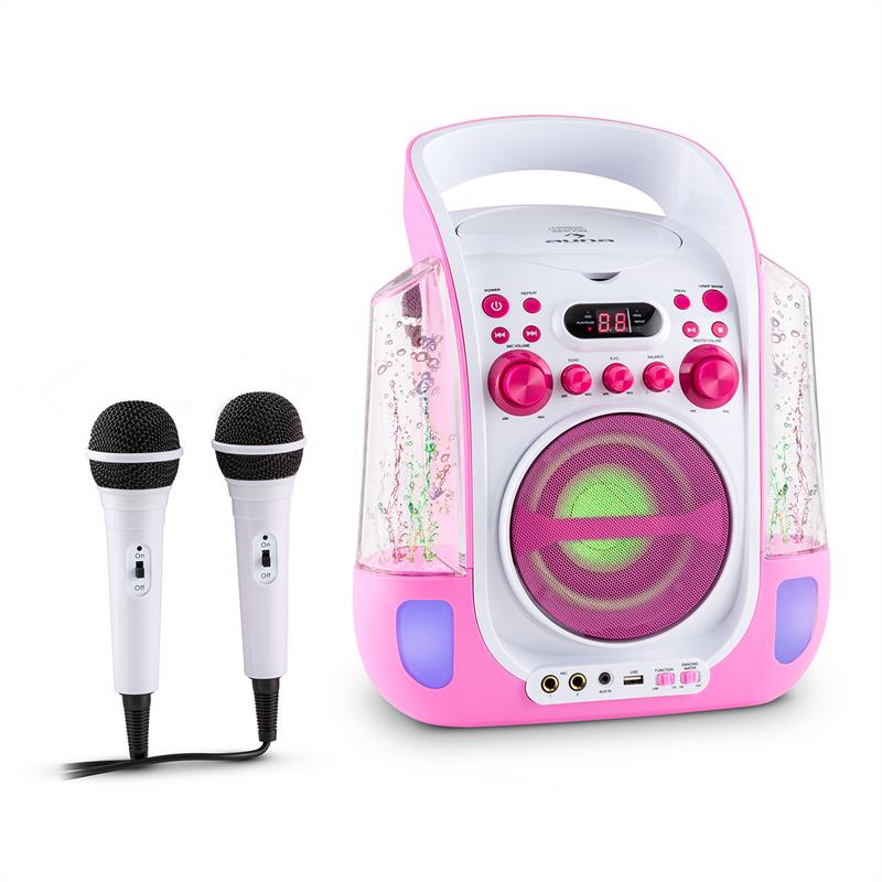 Kara Liquida Karaokeanlage CD USB MP3 Wasserstrahl LED 2x Mikro mobil Pink - Bild 1