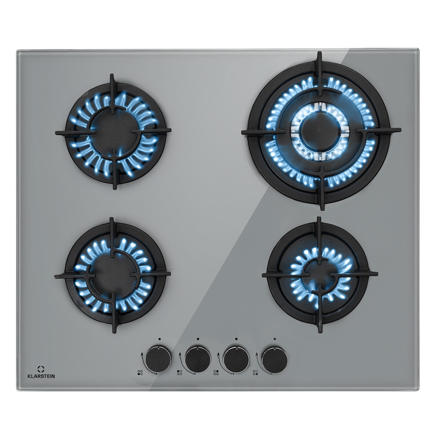 Firetale Gaskochfeld 4-flammig 60 cm Aluminium-Brenner inkl. Schlauch und Druckminderer Grau 4 Brenner