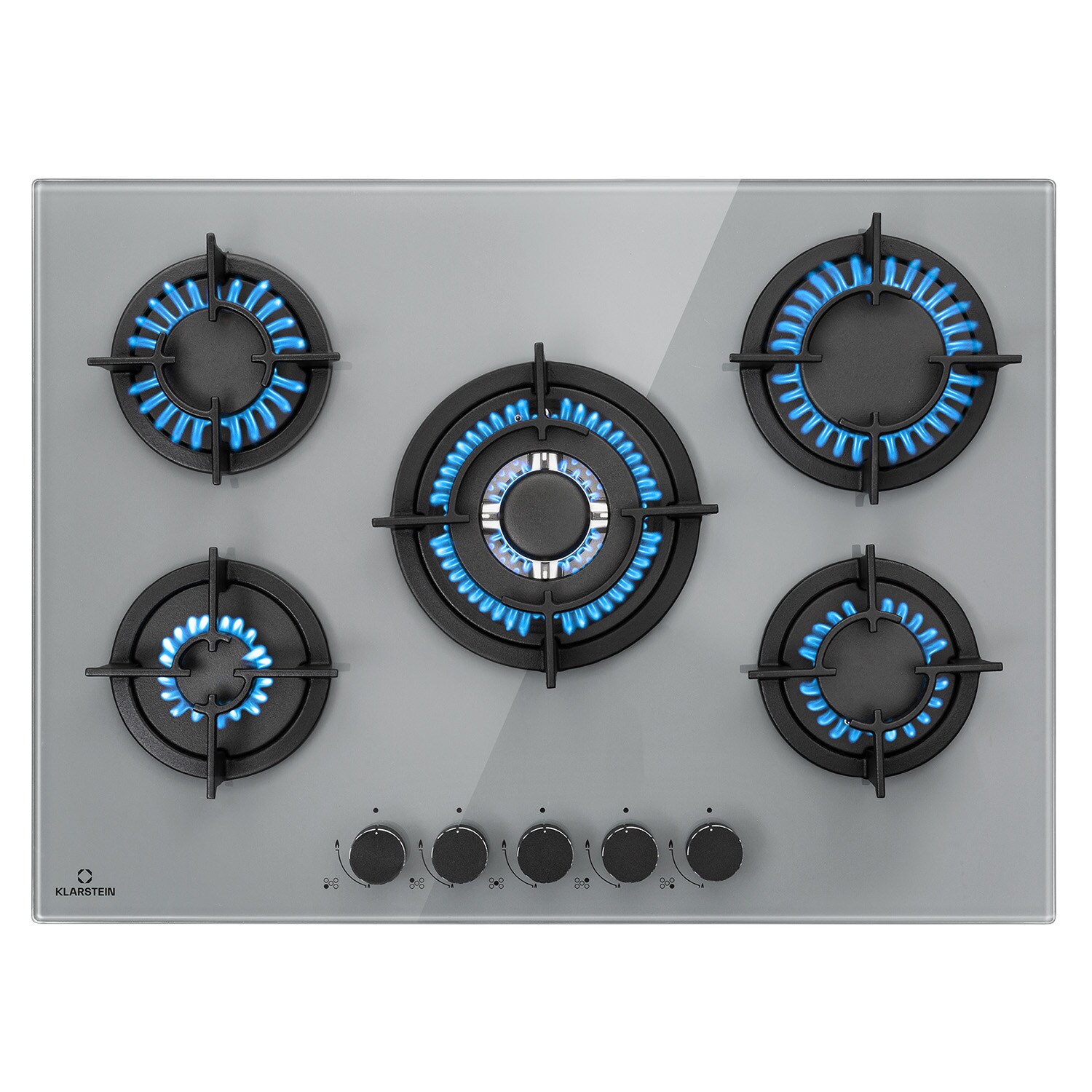 Firetale Gaskochfeld 5-flammig 70 cm Aluminium-Brenner inkl. Schlauch und Druckminderer Grau 5 Brenner