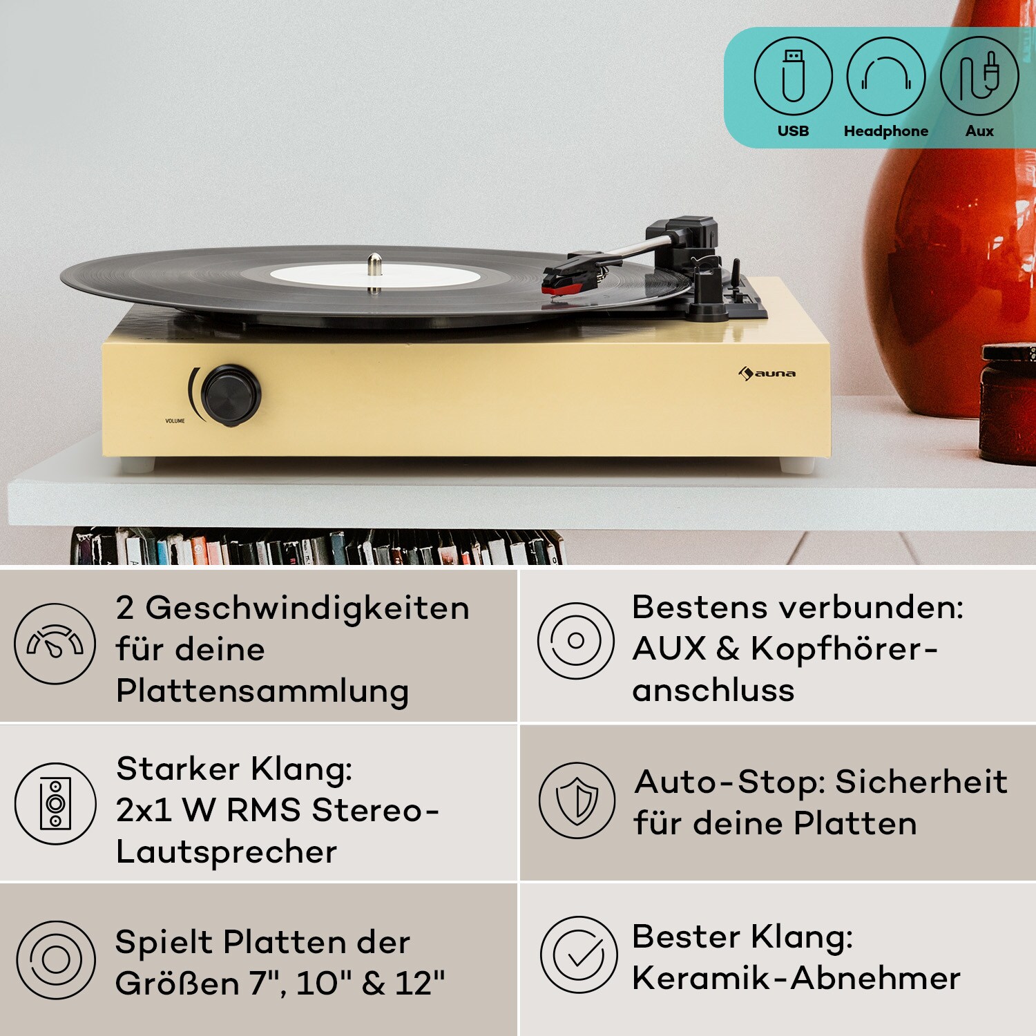 The Player Plattenspieler Selbstbauset inkl. Lautsprecher 33/45 U/min Helles Taupe - Bild 1