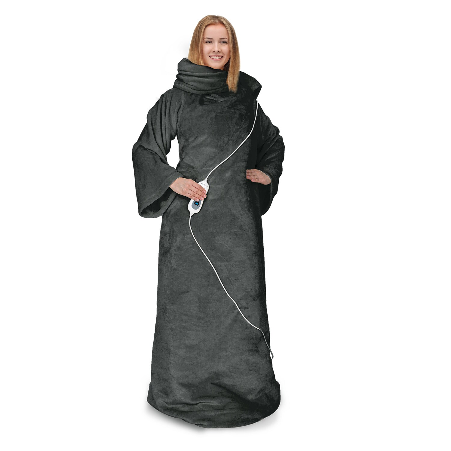 Slanket Heizdecke mit &Auml;rmeln 120W 155x180cm Coral Fleece Anthrazit 155 x 180 cm - Bild 1