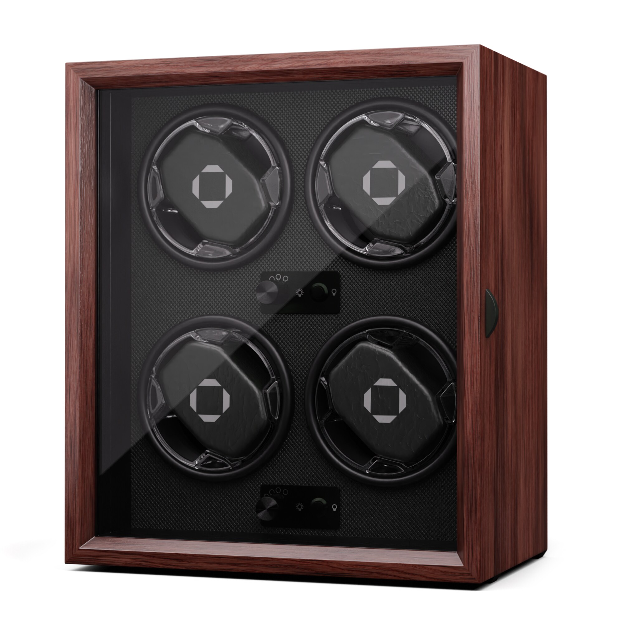 Brienz 4 Uhrenbeweger, 4 Uhren, 4 Modi, Holz-Optik, blaue   Innenbeleuchtung Walnuss - Bild 1