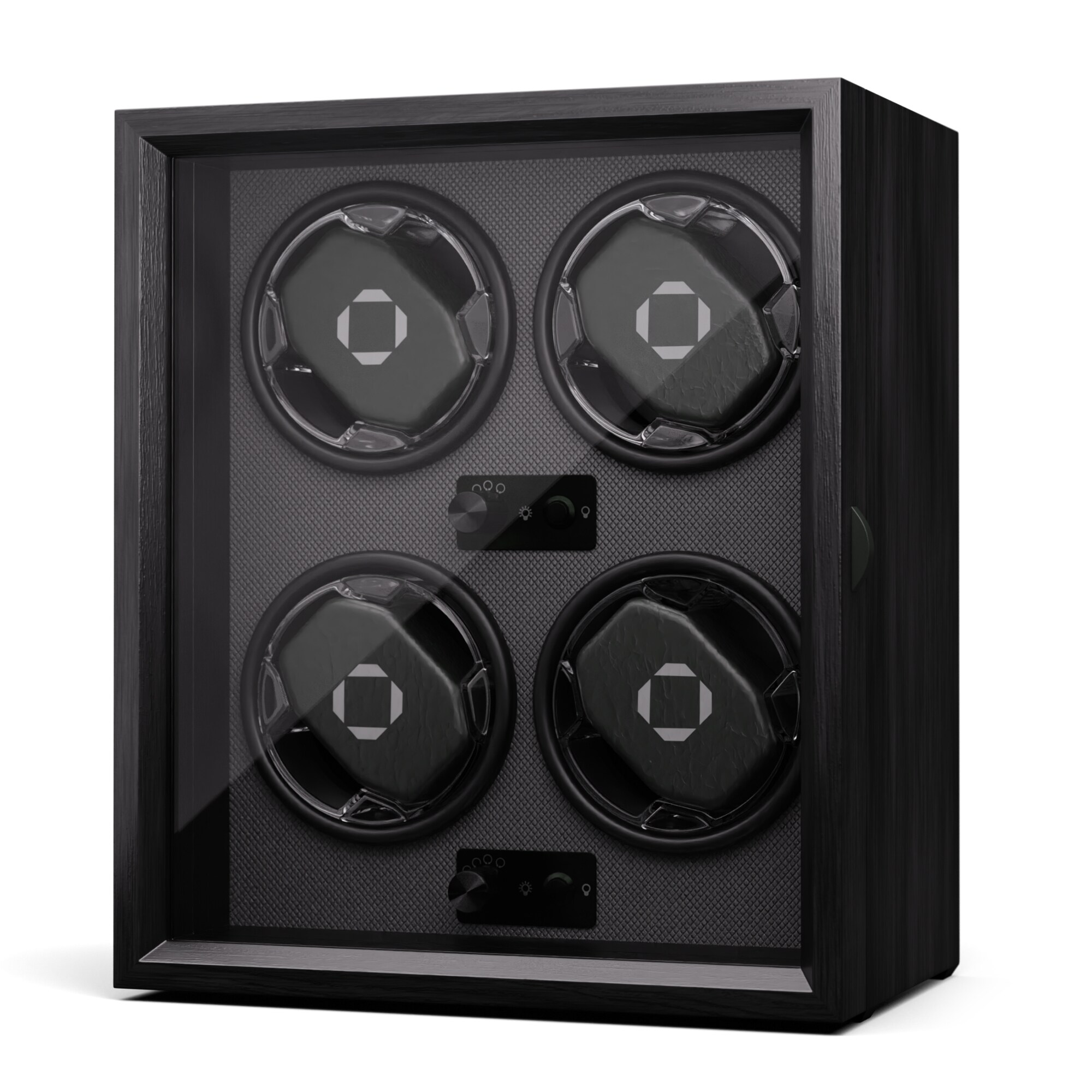 Brienz 4 Uhrenbeweger, 4 Uhren, 4 Modi, Holz-Optik, blaue   Innenbeleuchtung Schwarz - Bild 1