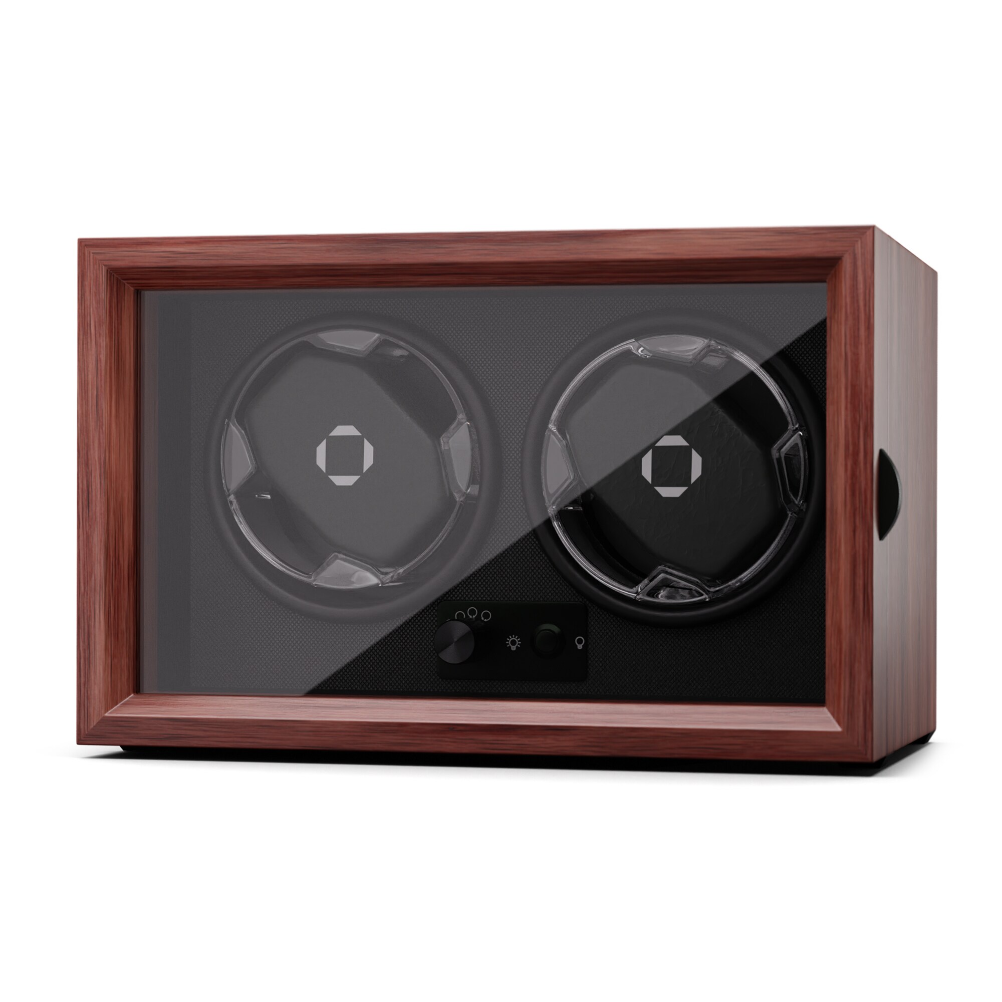 Brienz 2 Uhrenbeweger, 2 Uhren, 4 Modi, Holz-Optik, blaue   Innenbeleuchtung Walnuss - Bild 1