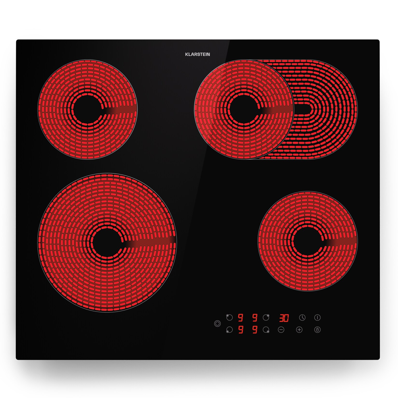 Virtuosa 4 Kochfeld 60 cm 6500 W Dualzone Pluszone Timer Glaskeramik