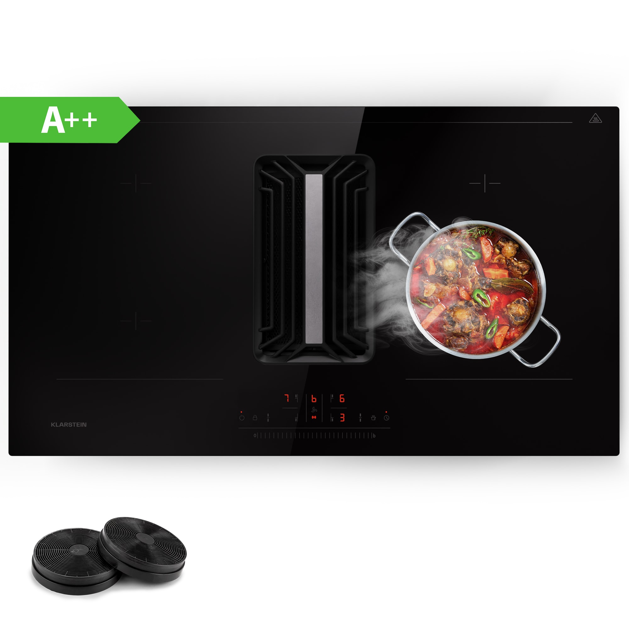 AirJet 90 Down Air System Induktionsherd + DownAir-Abzugshaube 754 m&sup3;/h A++ Schwarz - Bild 1