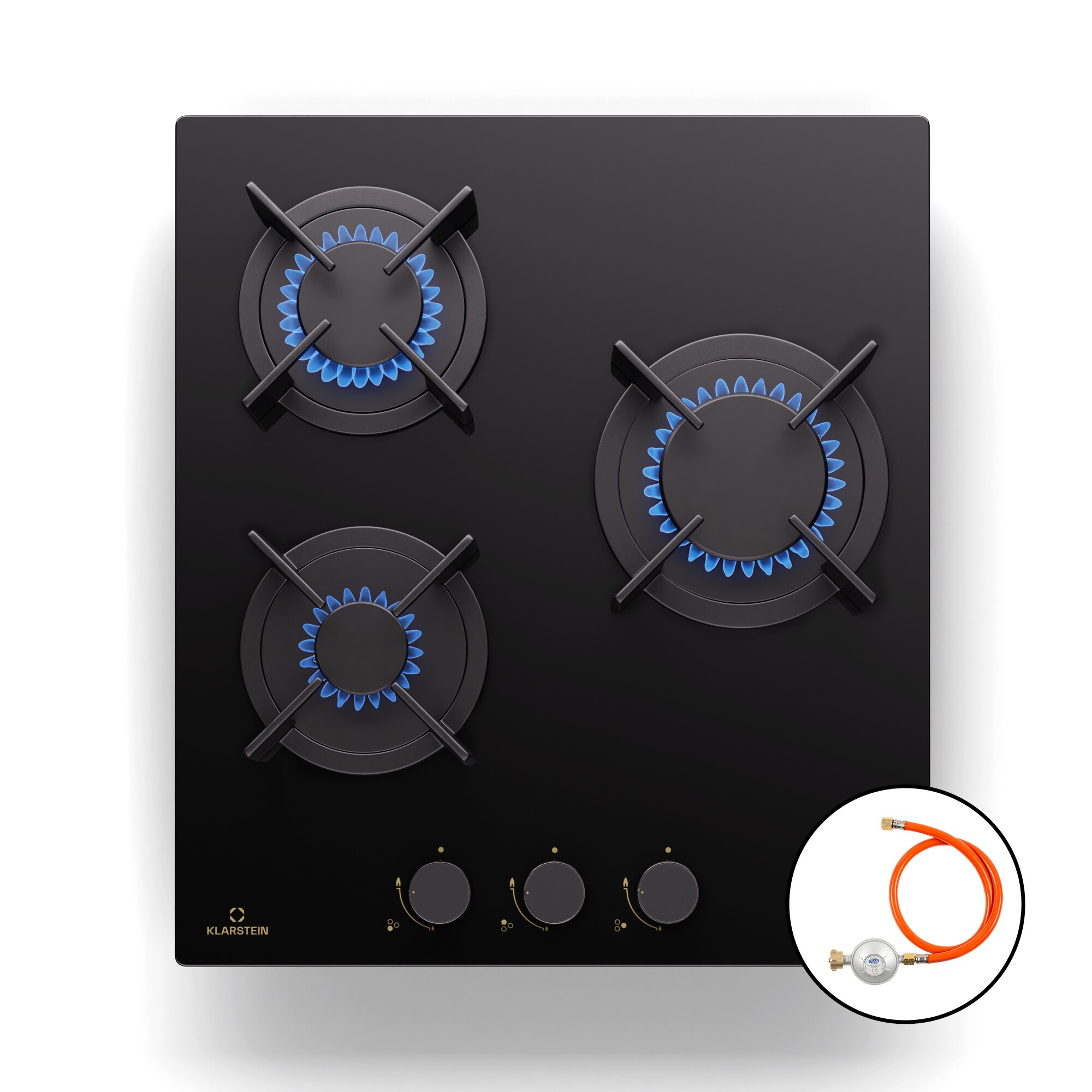 Goldflame Gaskochfeld 3-flammig Messing-Brenner Glaskeramik schwarz - Bild 1