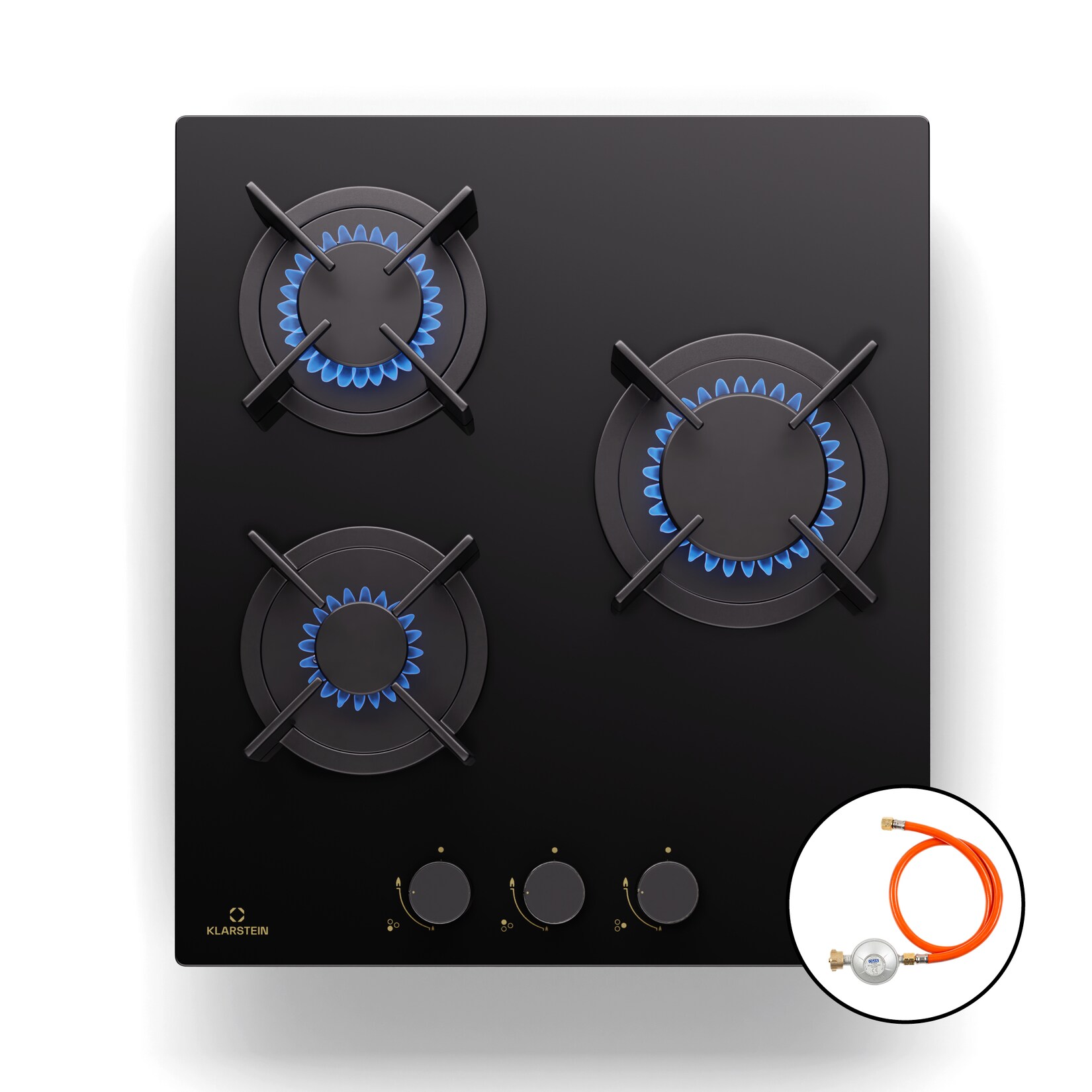 Goldflame Gaskochfeld 3-flammig Messing-Brenner Glaskeramik schwarz | 04060656524608