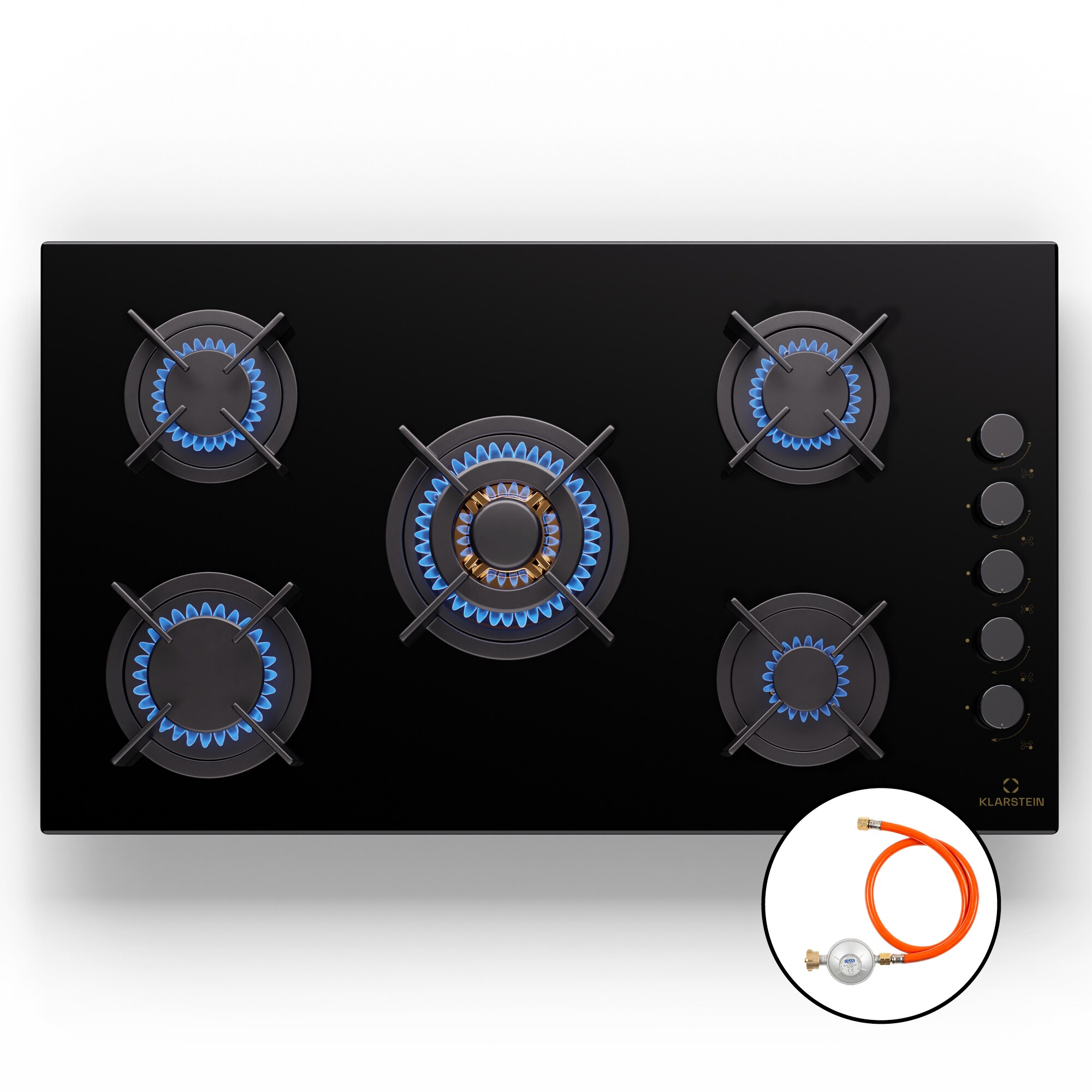 Goldflame 5 Gaskochfeld 5-flammig autark Side-Control Erdgas/Propangas Glaskeramik schwarz - Bild 1