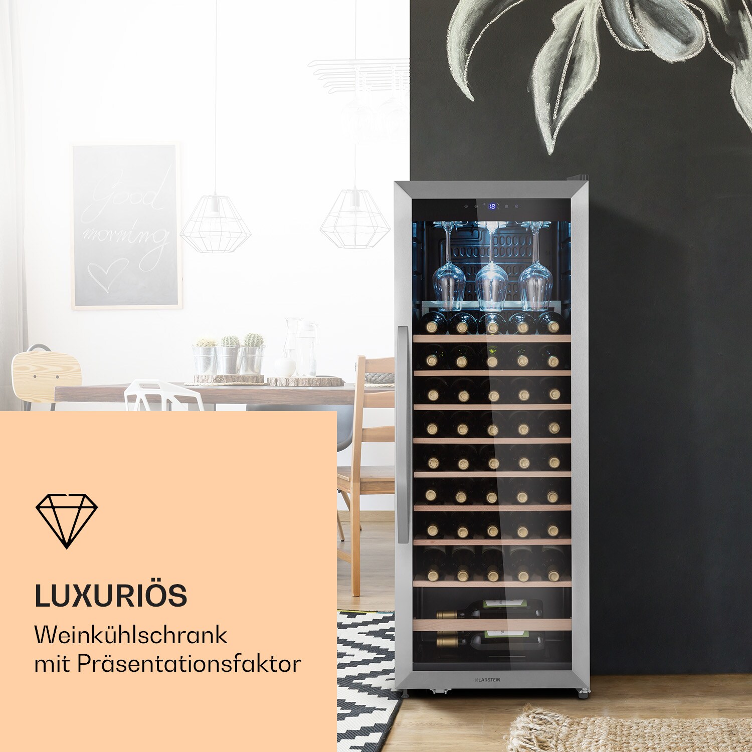 Vinamour 46 Uno Weink&uuml;hlschrank 1 Zonen 155 L/46 Fl. 4-18 &deg;C Edelstahl - Bild 1
