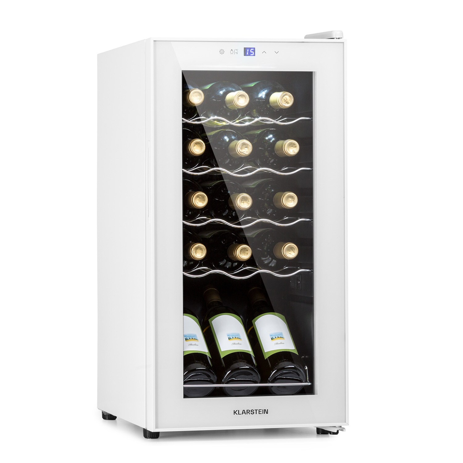 Shiraz 15 Slim Uno Weink&uuml;hlschrank 44l Touch-Bedienfeld 5-18&deg;C Wei&szlig; 15 Flaschen 1 K&uuml;hlzone - Bild 1
