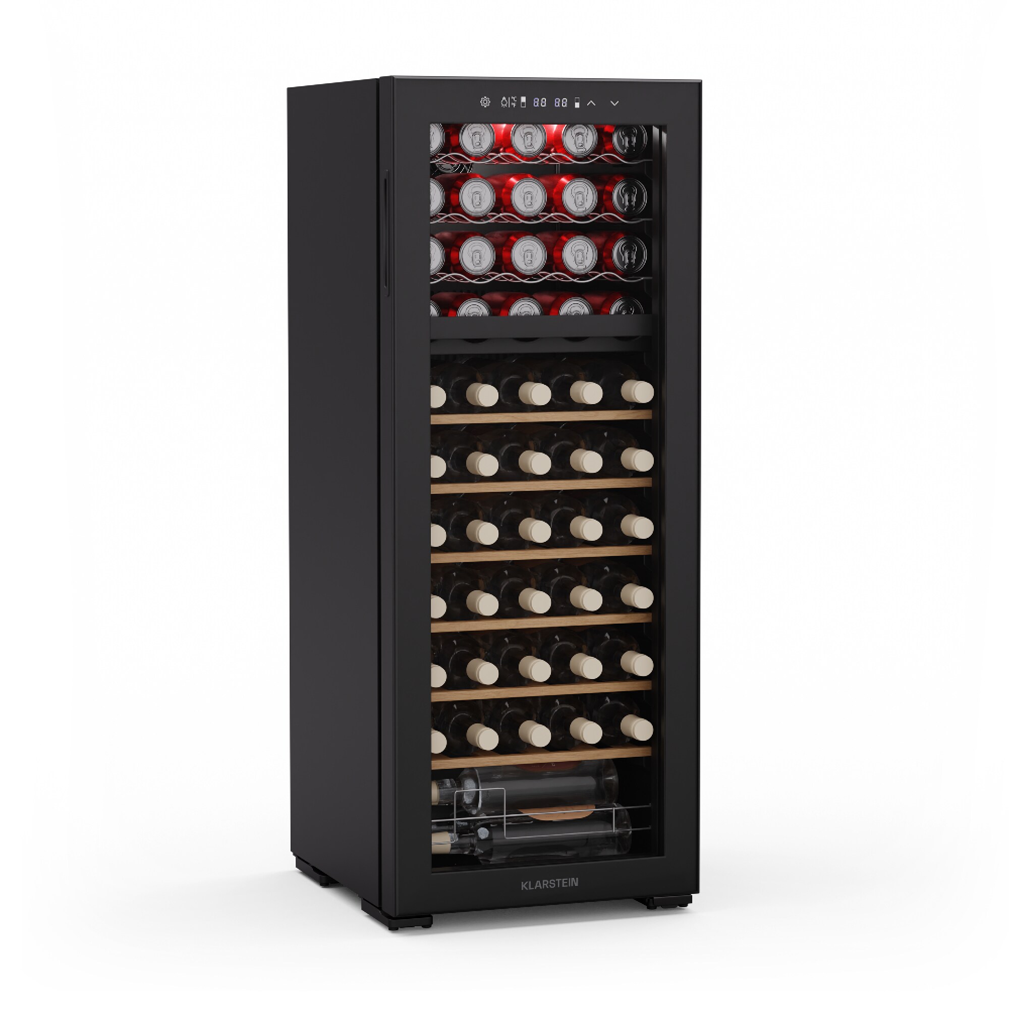 Bovella 55 Duo+ Weinkühlschrank   2-in-1   55 Flaschen   2 Zonen   9 Regale   Touch Schwarz 55 Flaschen 2 Kühlzonen