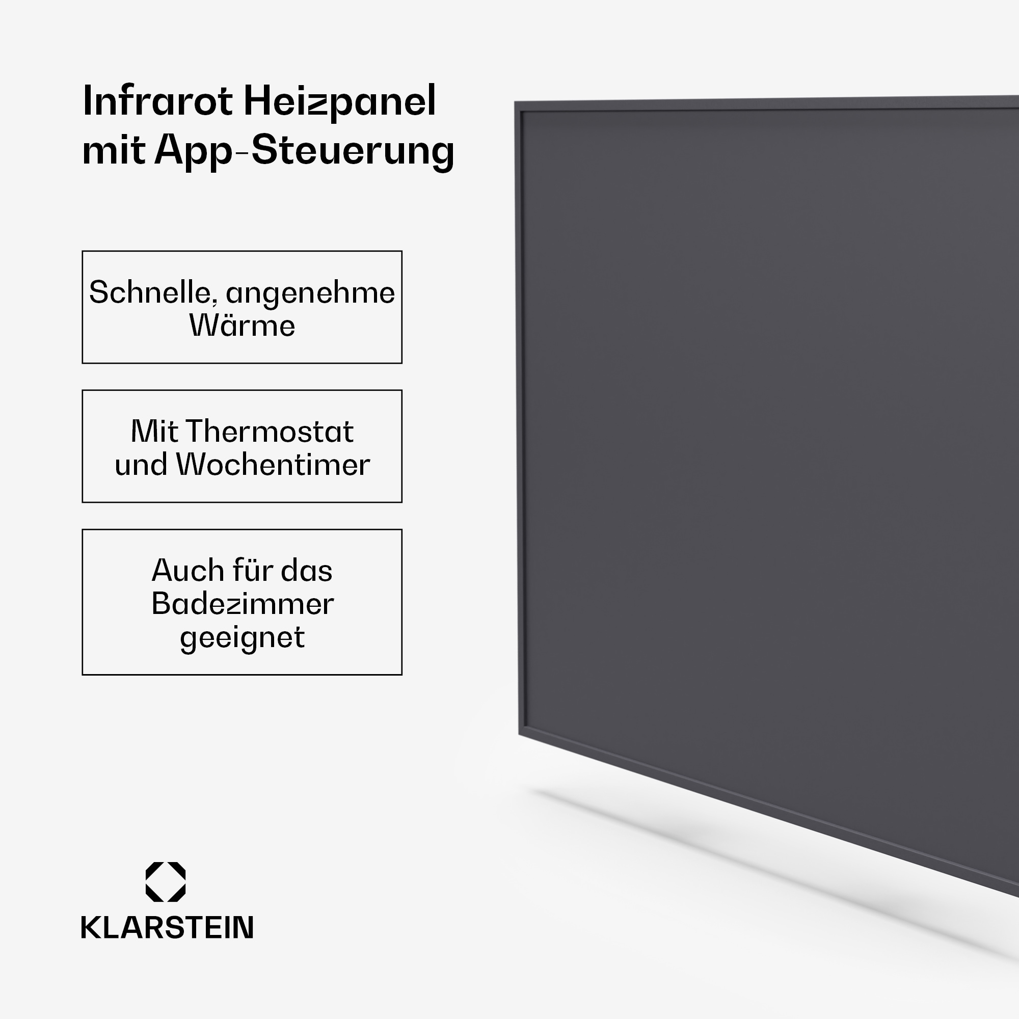 Wonderwall Smart Infrarotheizung | 60x60cm | App | 360W | Wochentimer | IP24 Dunkelgrau 360 W - Bild 1