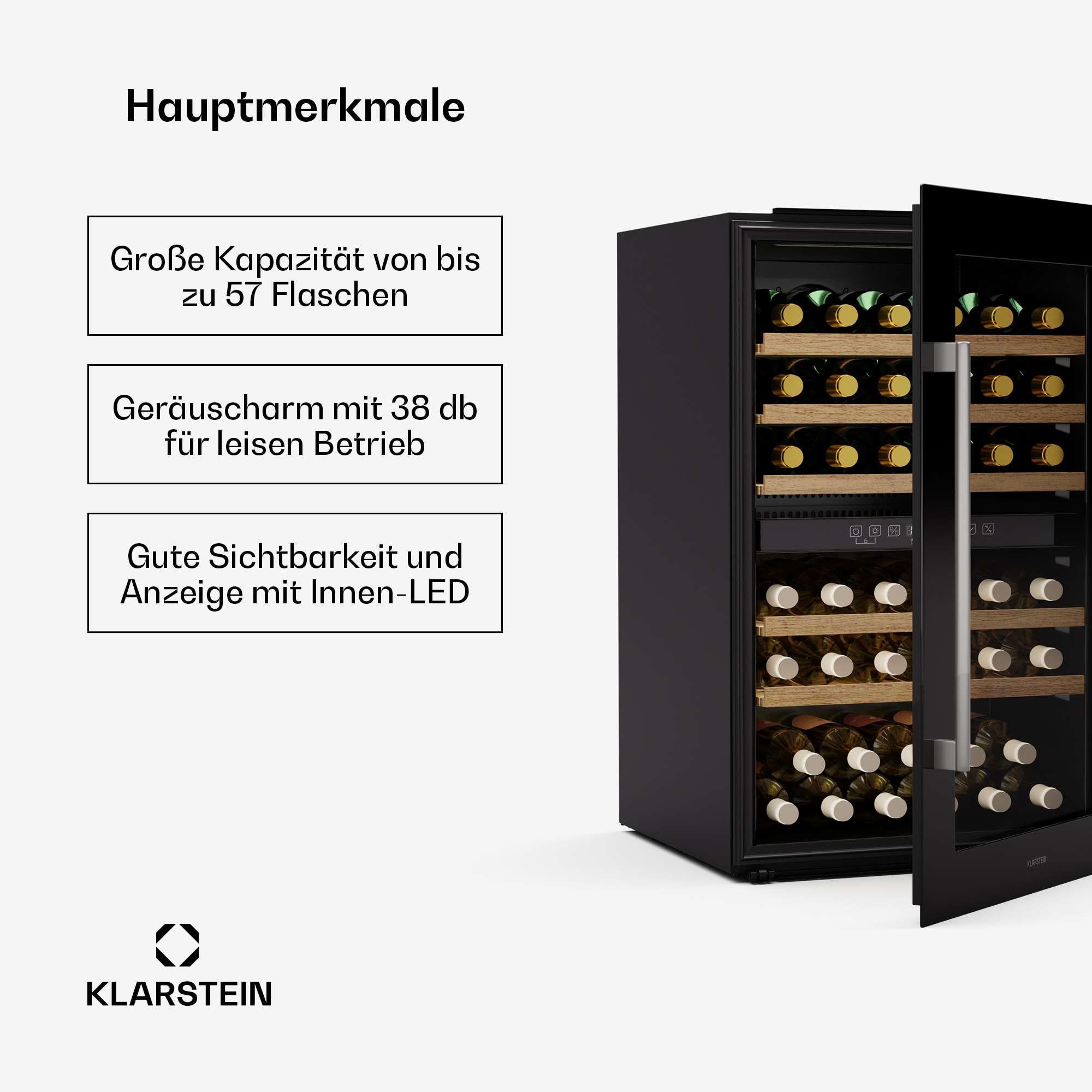 Vinsider 57 Duo Weink&uuml;hlschrank | 2 K&uuml;hlzonen | 57 Flaschen | Einbauger&auml;t Schwarz 57 Flaschen 2 K&uuml;hlzonen - Bild 1