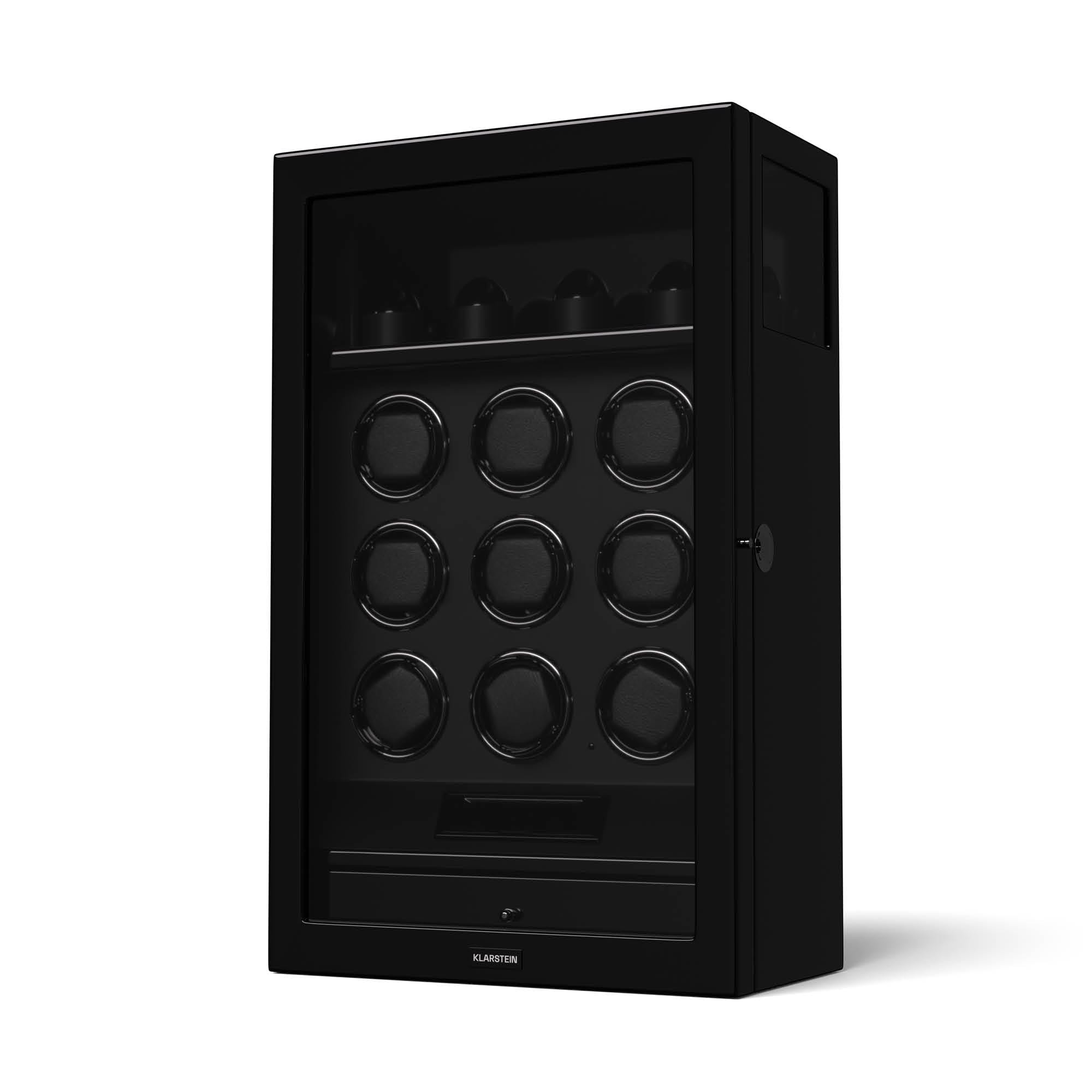 SecureTouch Uhrenbeweger | 9+4 Uhren | Mabuchi Motor | Klavierlack | 41 Modi | Schloss | LEDs Schwarz - Bild 1