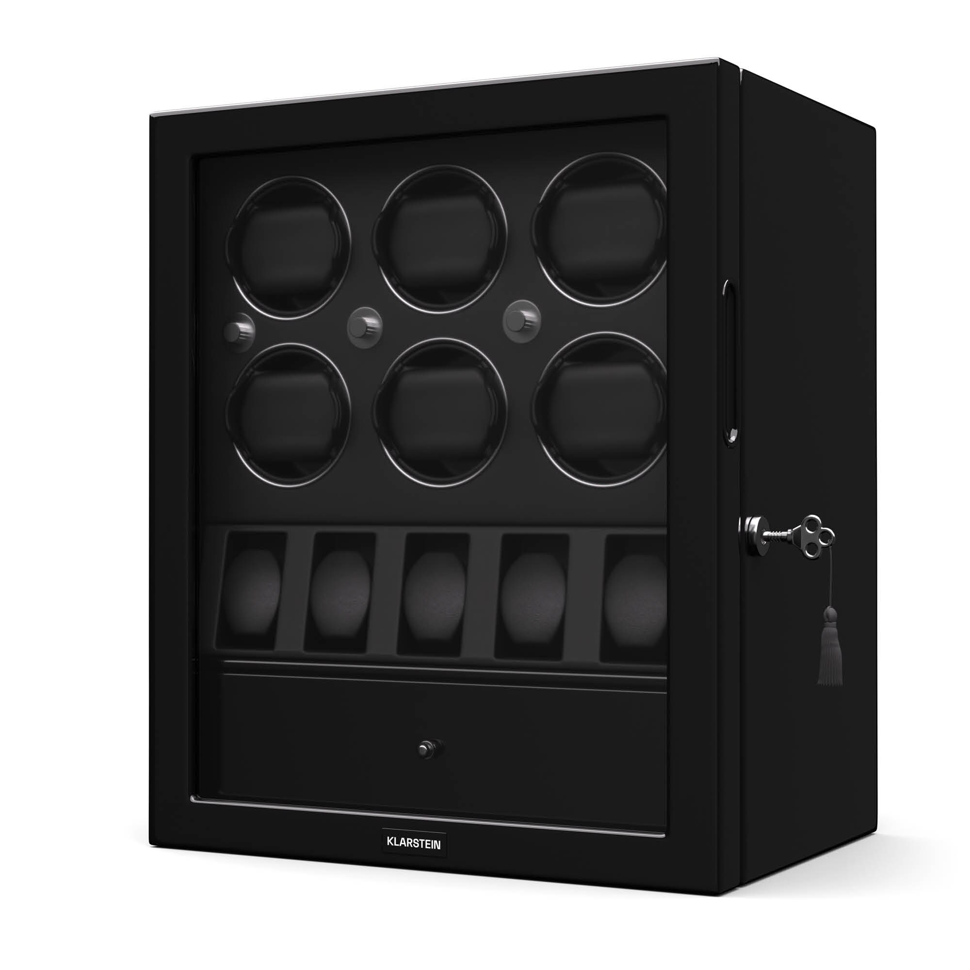 ChronoVault Uhrenbeweger | 6+5 Uhren | vegan | Hochglanz | 4 Modi | Mabuchi Motor | LED | Schublade Schwarz - Bild 1