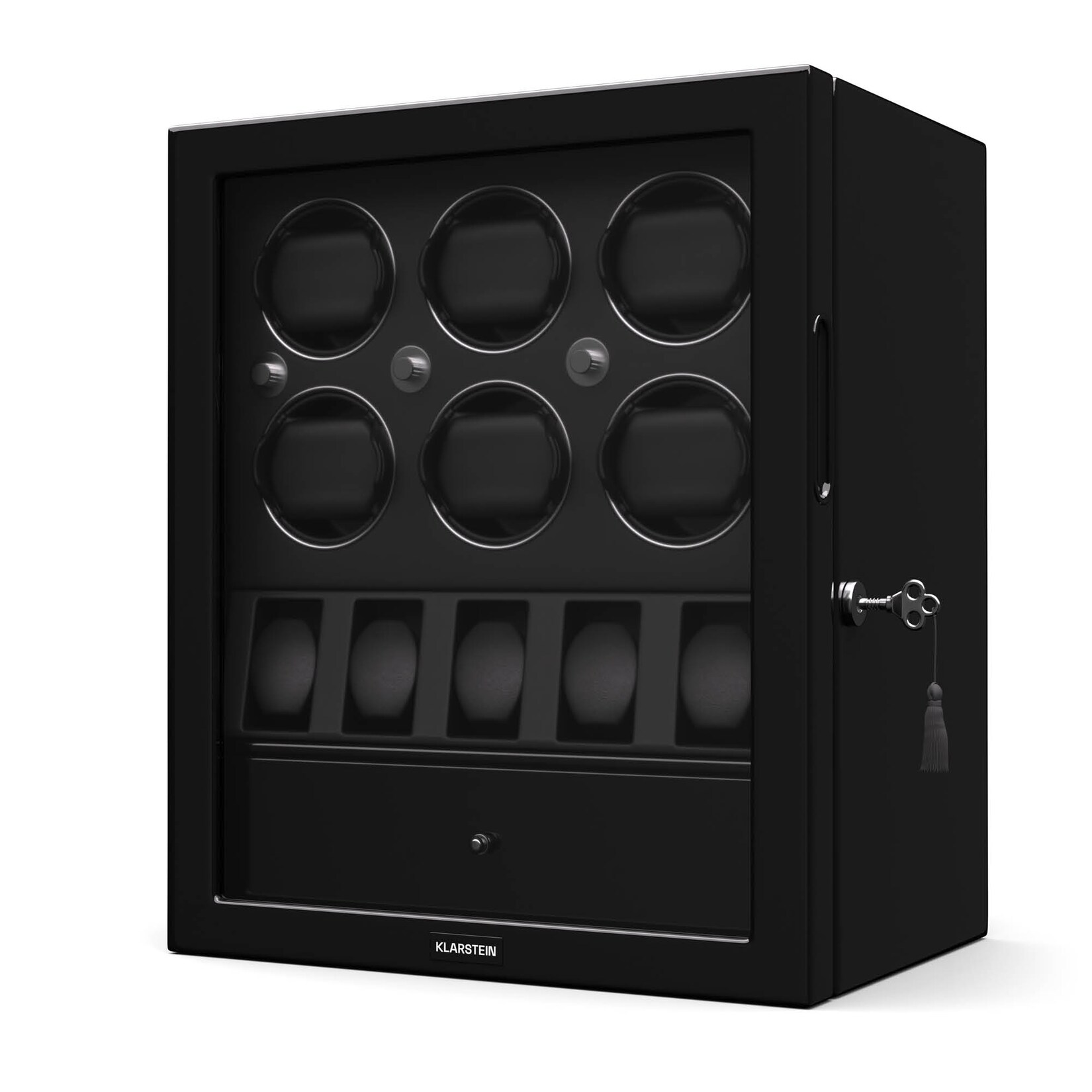 ChronoVault Uhrenbeweger   6+5 Uhren   vegan   Hochglanz   4 Modi   Mabuchi Motor   LED   Schublade Schwarz | 04060656532610