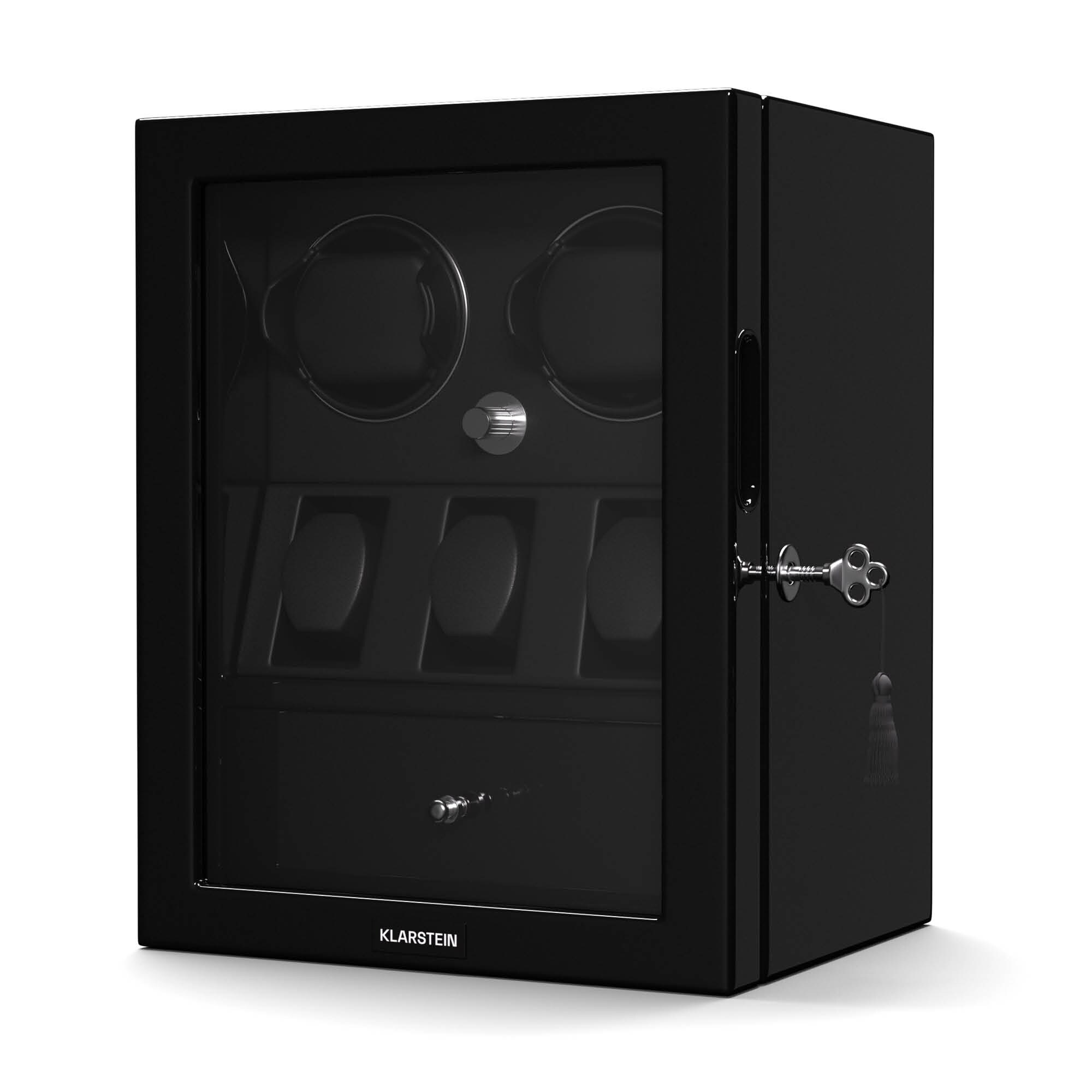 ChronoVault Uhrenbeweger | 2+3 Uhren | vegan | Hochglanz | 4 Modi | Mabuchi Motor | LED | Schublade Schwarz - Bild 1