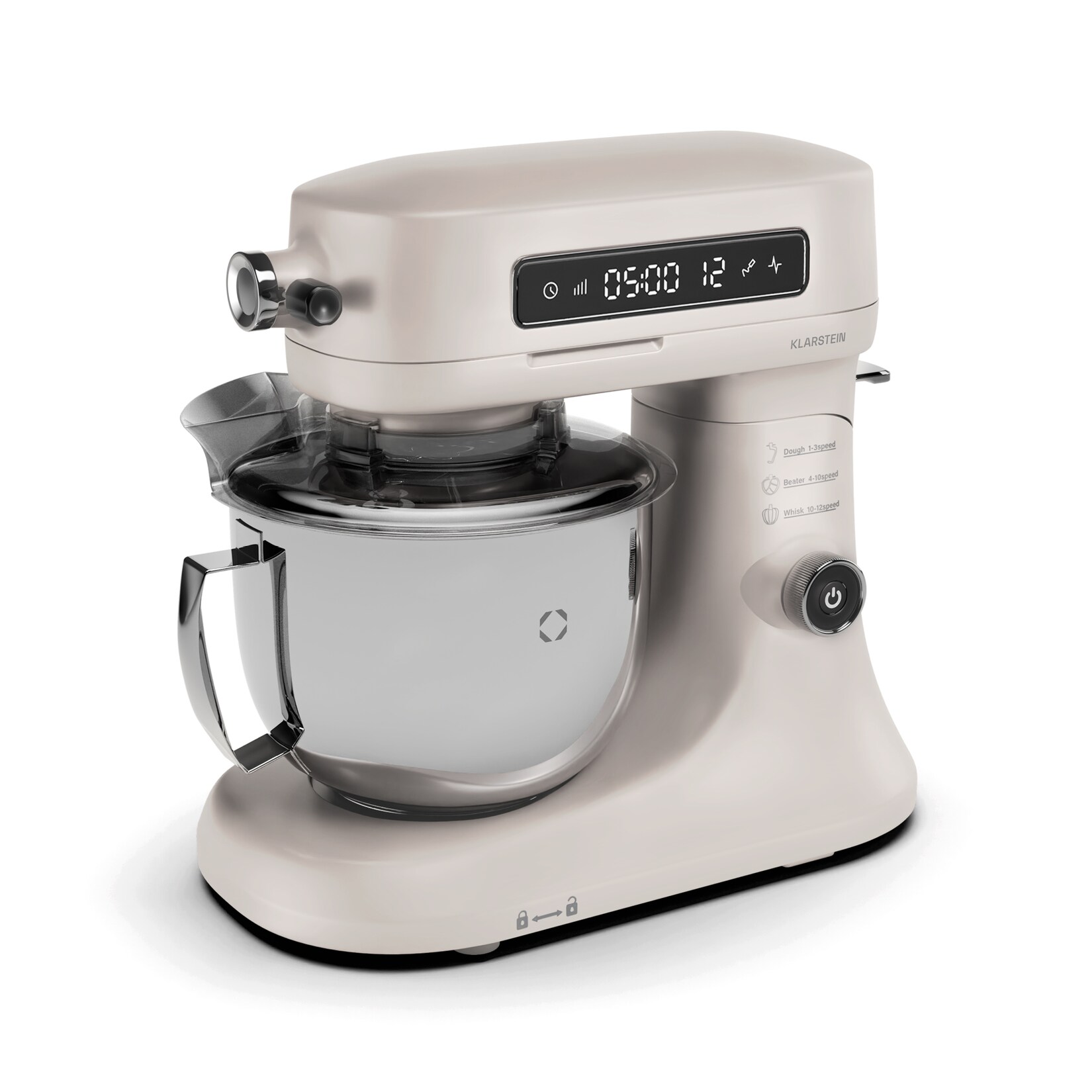 Chiara Küchenmaschine   1600 Watt   12 Stufen   Edelstahlschüssel   LCD-Display   inkl. Zubehör Sand