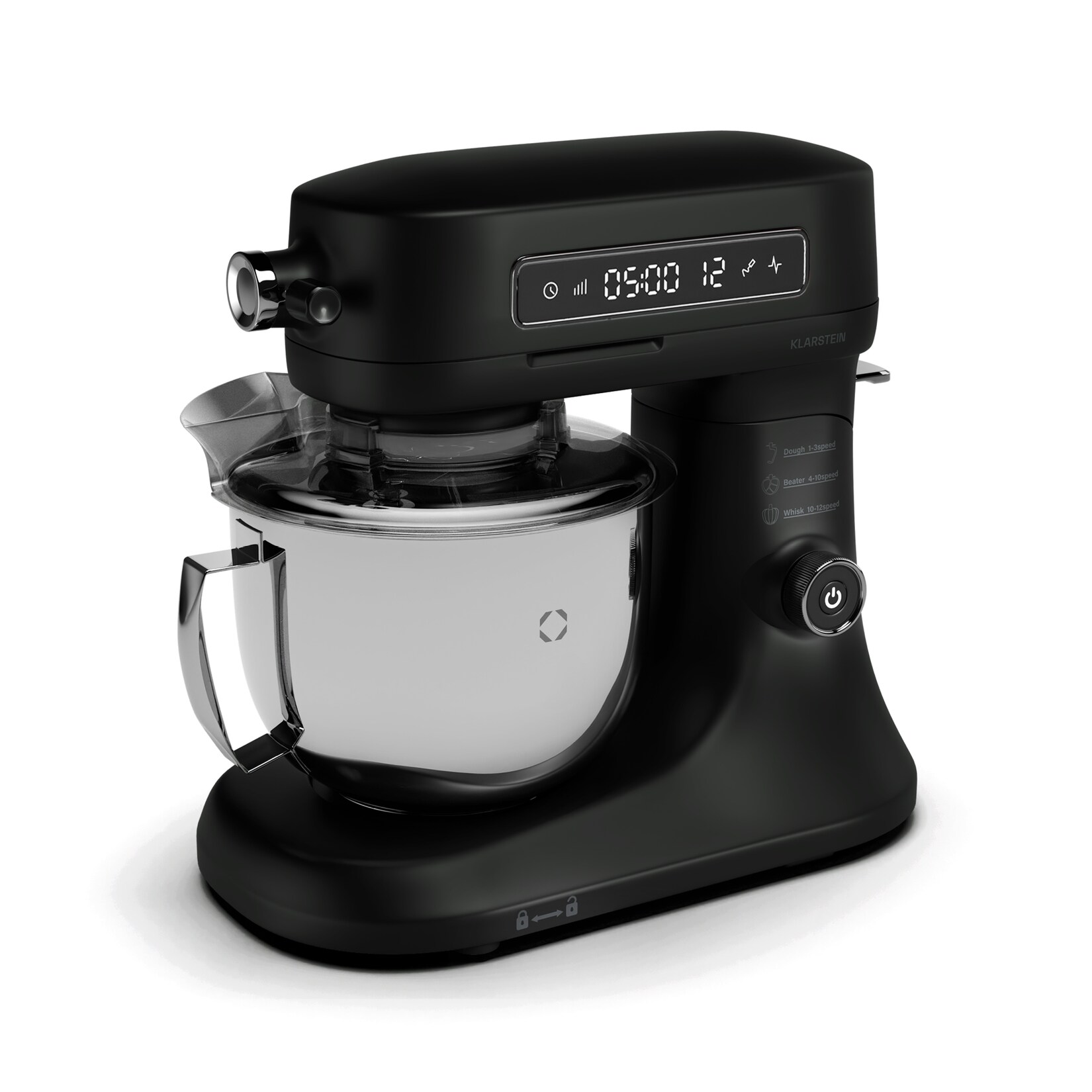 Chiara Küchenmaschine   1600 Watt   12 Stufen   Edelstahlschüssel   LCD-Display   inkl. Zubehör Schwarz