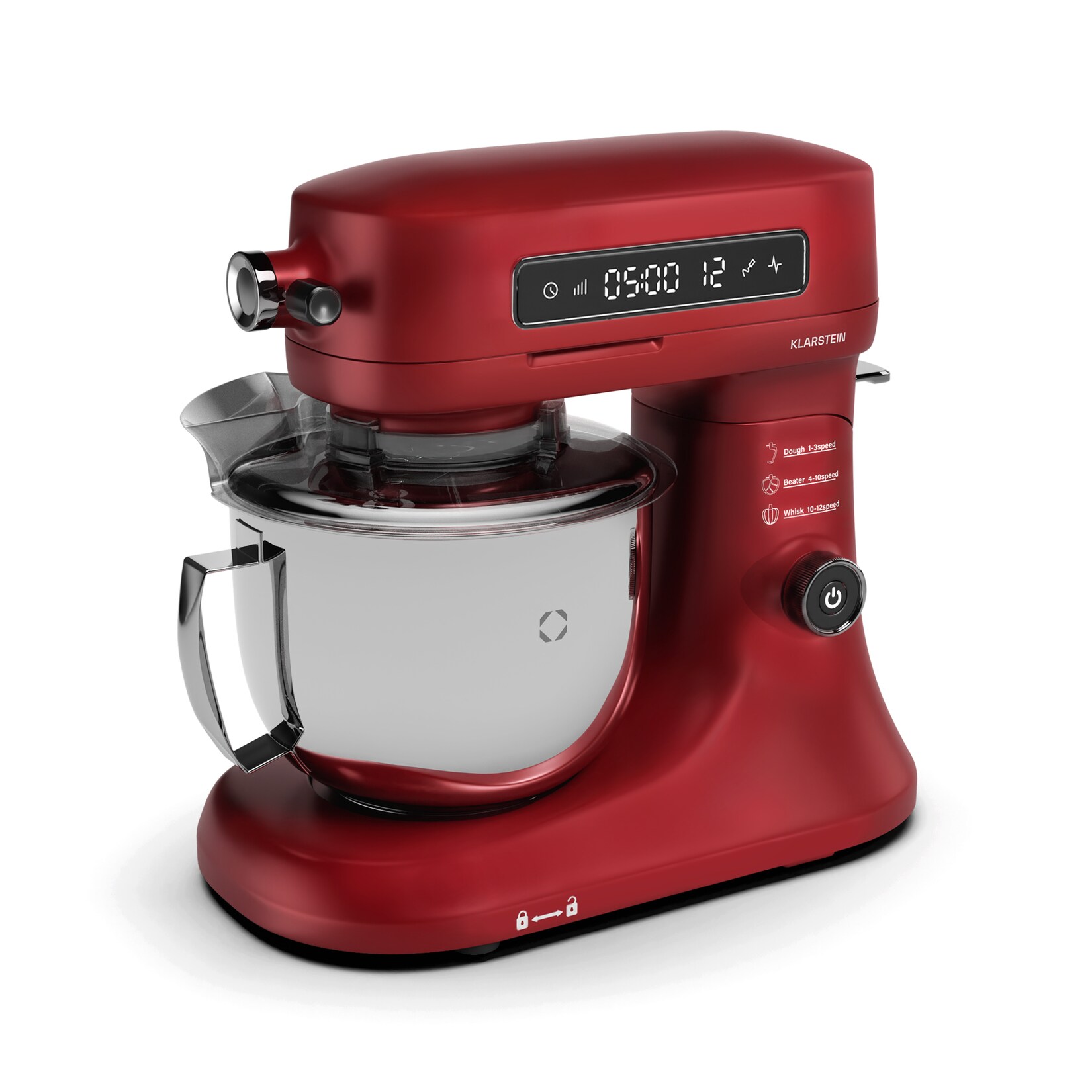 Chiara Küchenmaschine   1600 Watt   12 Stufen   Edelstahlschüssel   LCD-Display   inkl. Zubehör Rot
