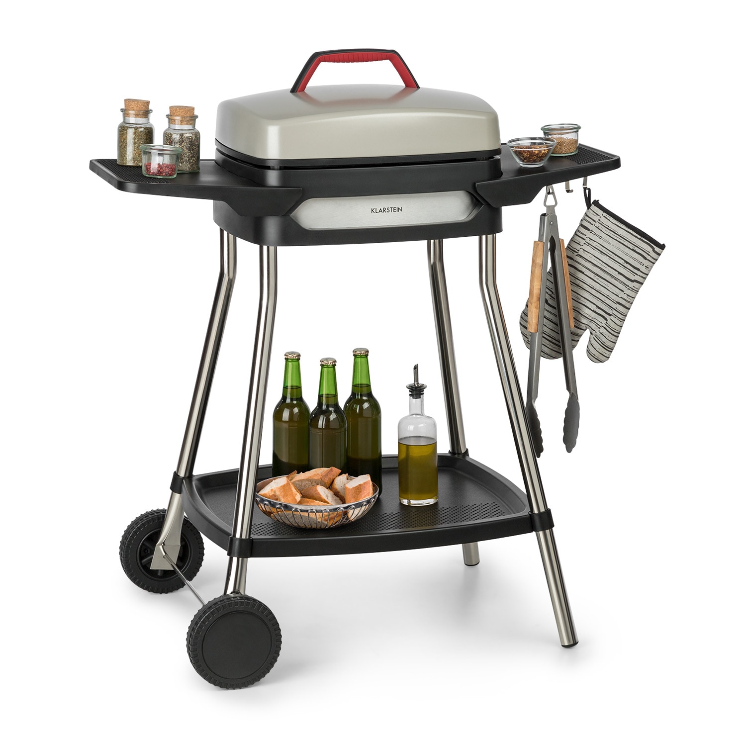 Gatsby Elektrogrill 2000W Antihaft-Grillfl&auml;che Seitentische Schwarz/Beige - Bild 1