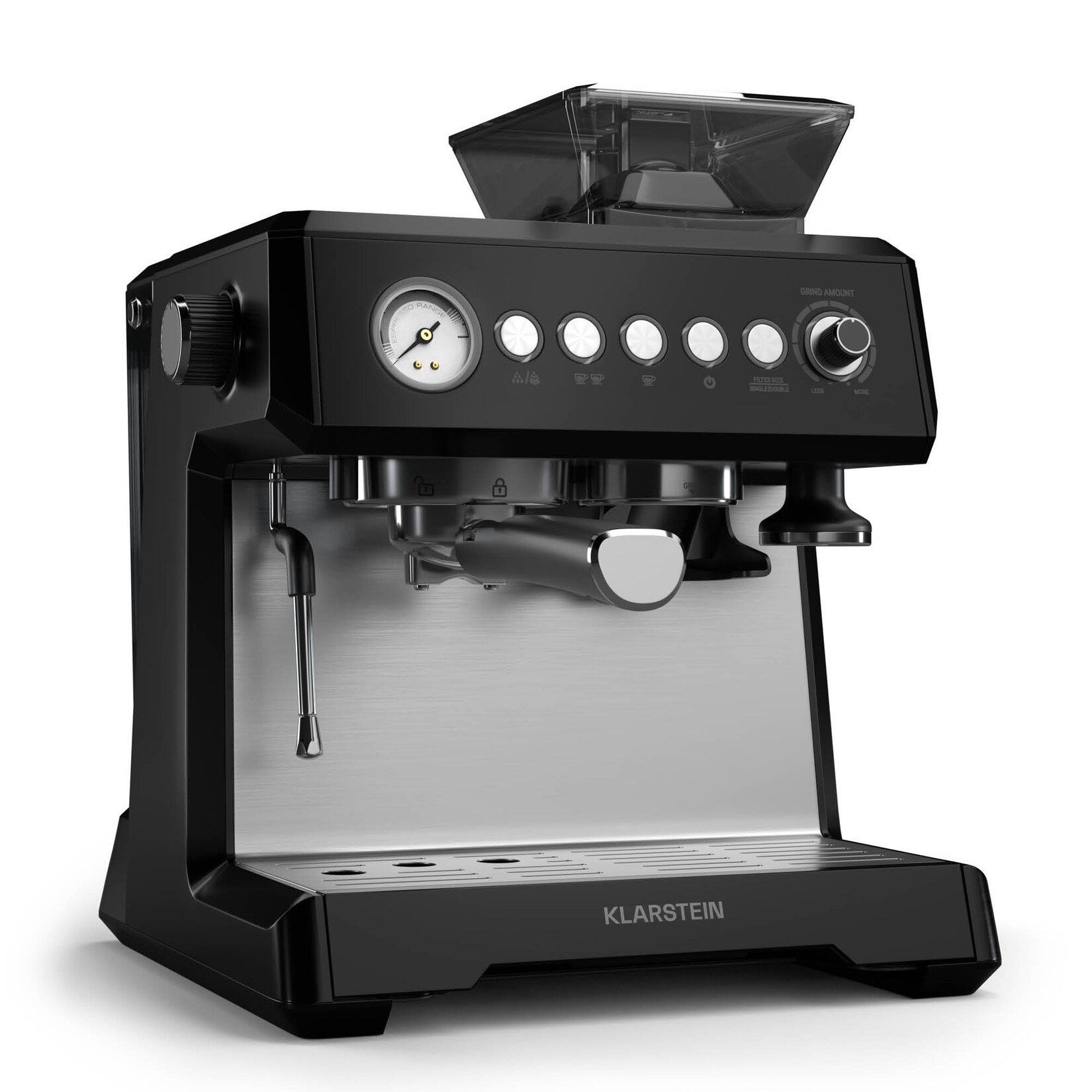 GrandPresso Espressomaschine   Präzisionsmahlwerk   Dampfdüse   Siebträger   Druckanzeige   20 bar Schwarz | 04060656535505
