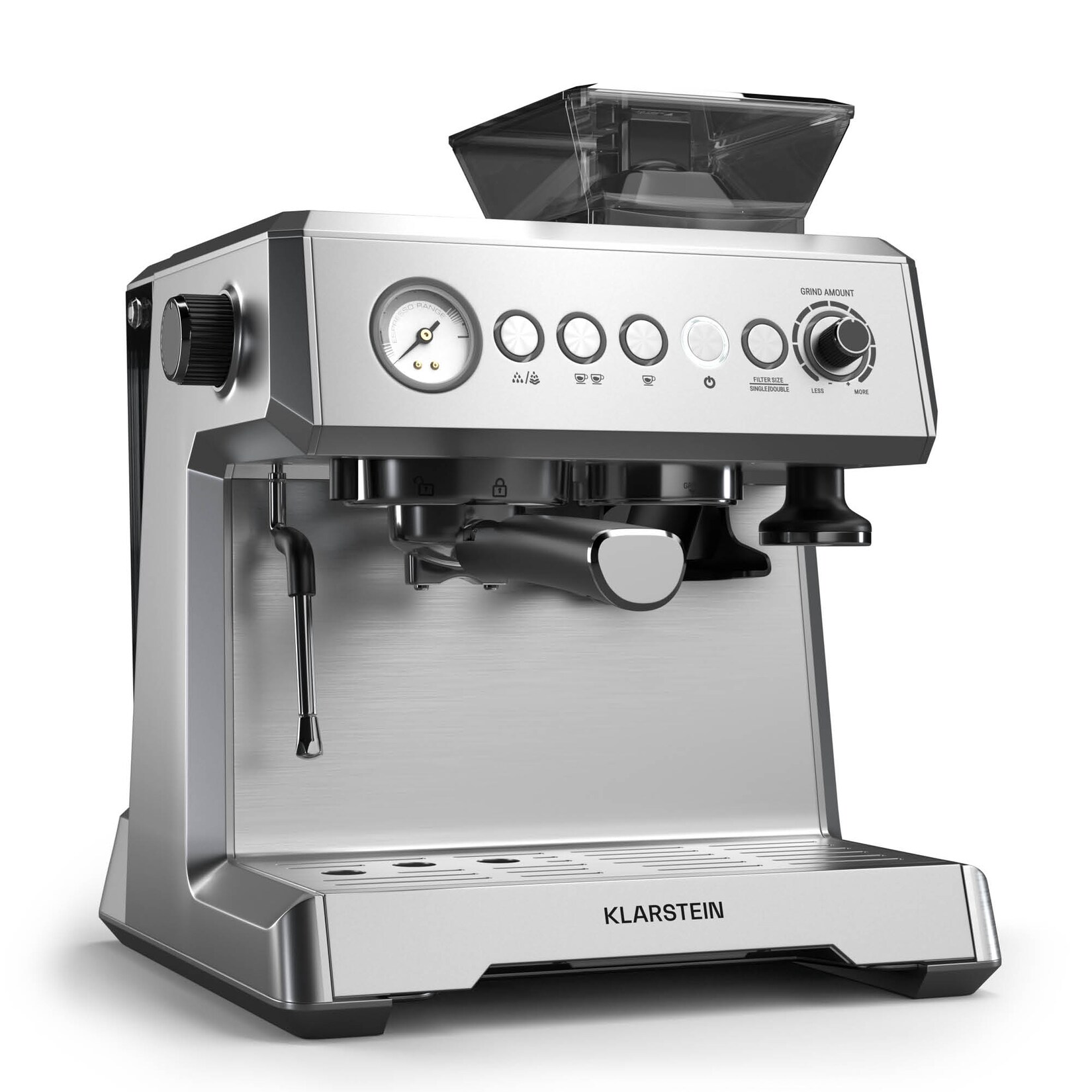 GrandPresso Espressomaschine   Präzisionsmahlwerk   Dampfdüse   Siebträger   Druckanzeige   20 bar Edelstahl