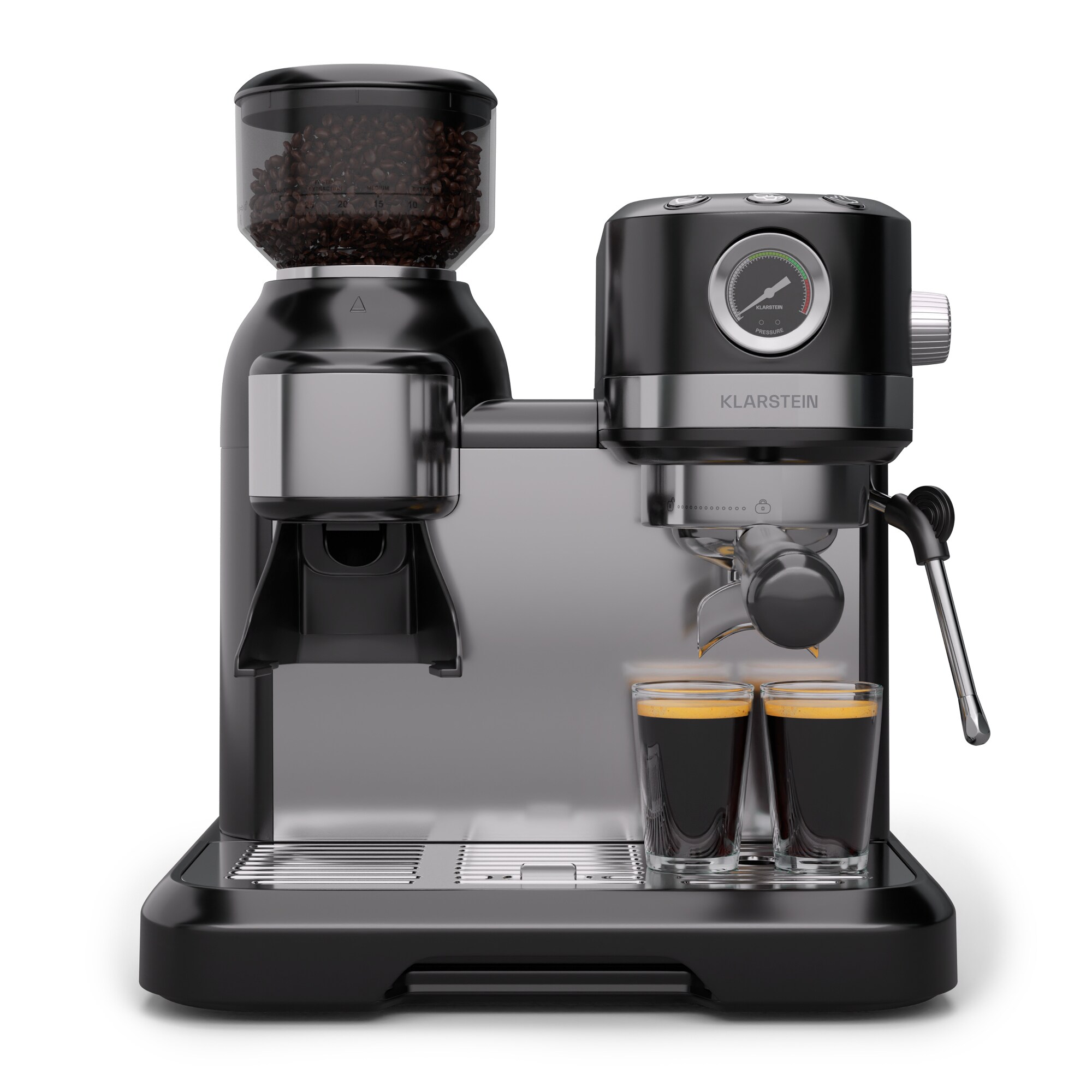 Bella Caf&eacute; Espressomaschine | Vintage | Mahlwerk | 19 bar | Milchschaum | Druckmesser | 1150 W Schwarz - Bild 1