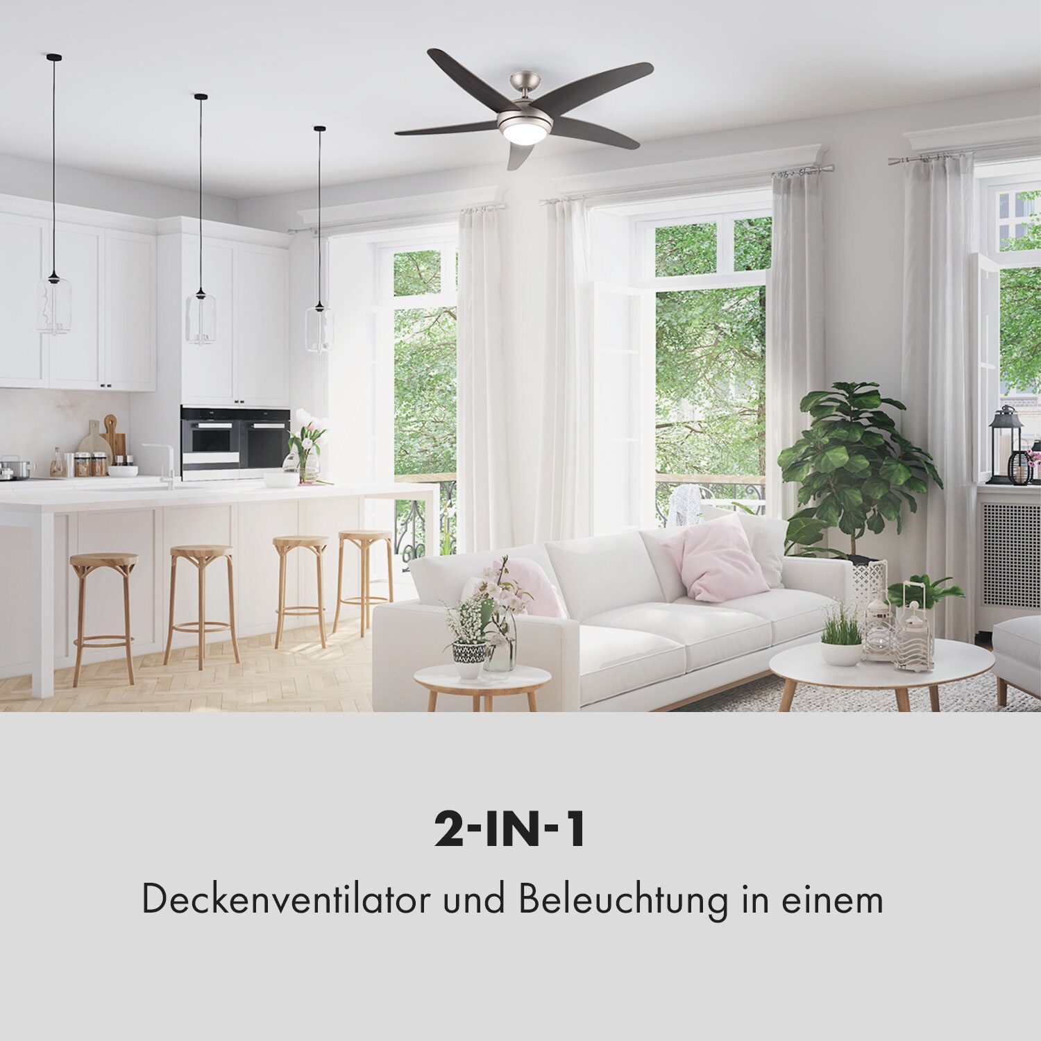 Bolero 2-in-1-Deckenventilator Leuchte 55W 10212 m&sup3;/h Fernbedienung Walnuss - Bild 1