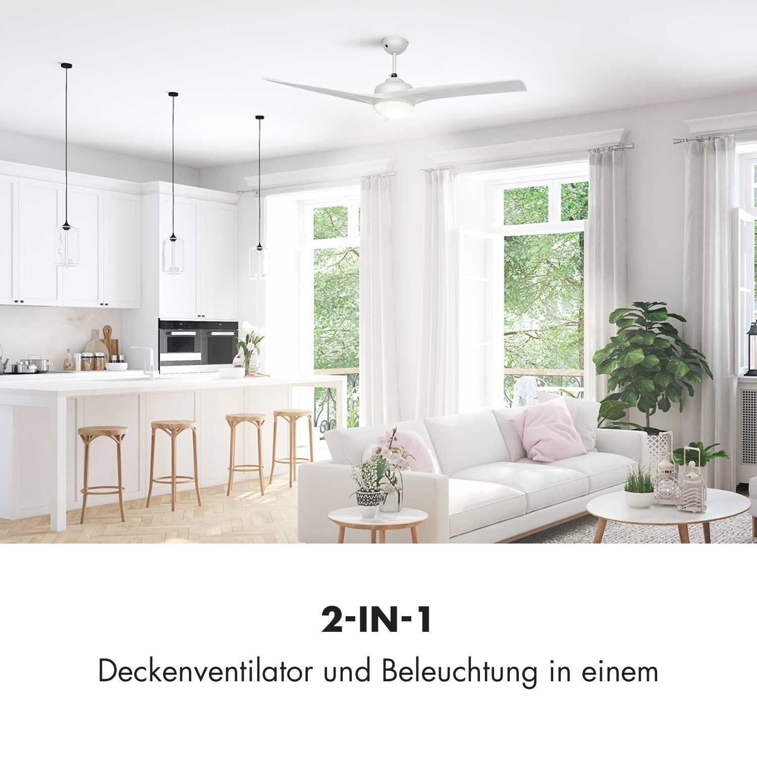 Klarstein Figo Deckenventilator 2-in-1 mit Deckenleuchte Ø 132 cm Weiß | 04260435914587