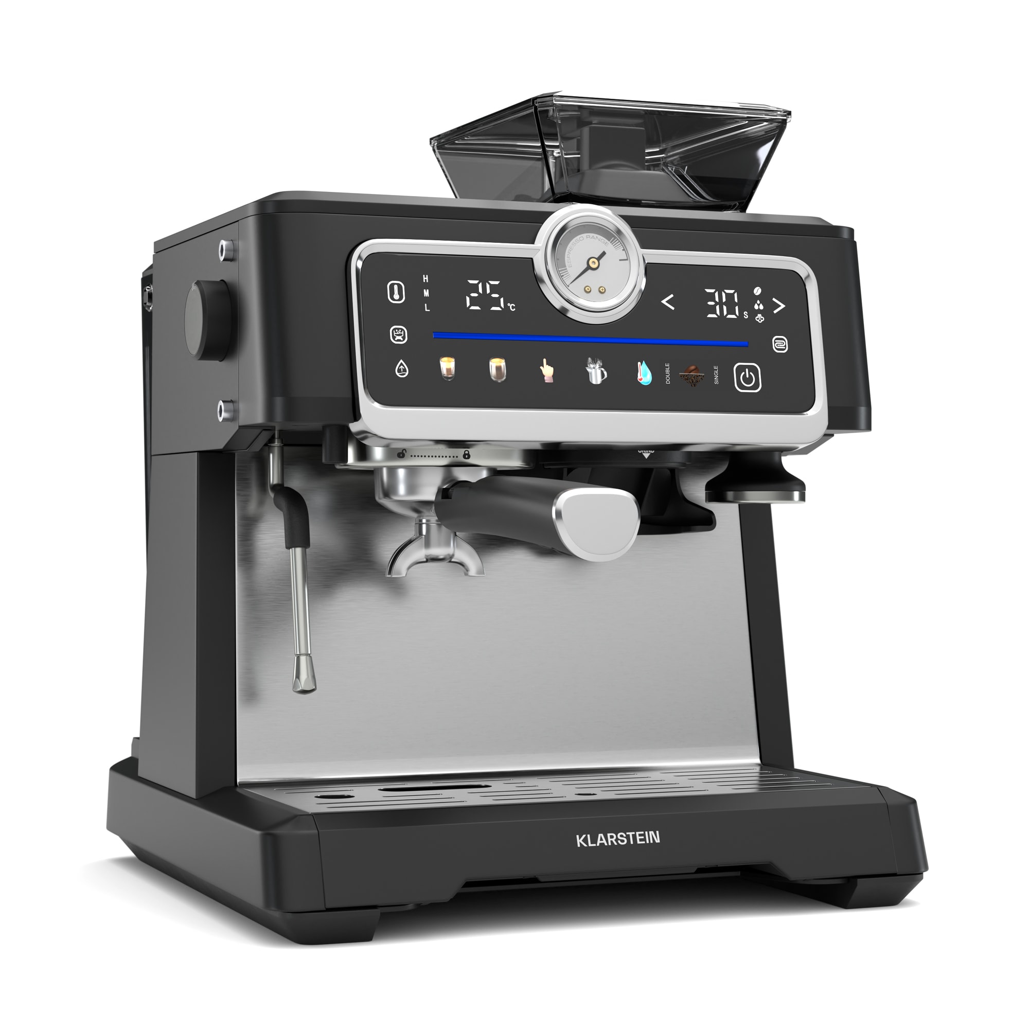 GrandPresso Touch Espressomaschine | 20 bar | integriertes Mahlwerk | Druckanzeige | Milchschaum Schwarz - Bild 1