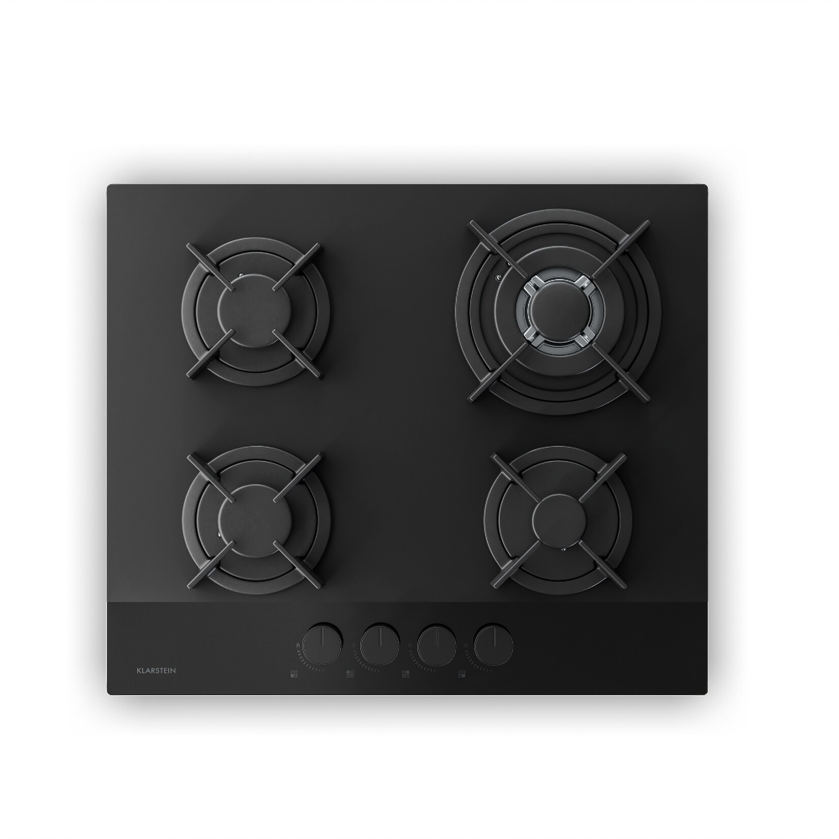 Velaire Gaskochfeld   4-flammig mit elektrischer Zündung   Erdgas- und LPG-kompatibel   8000W   60cm Schwarz 60 cm