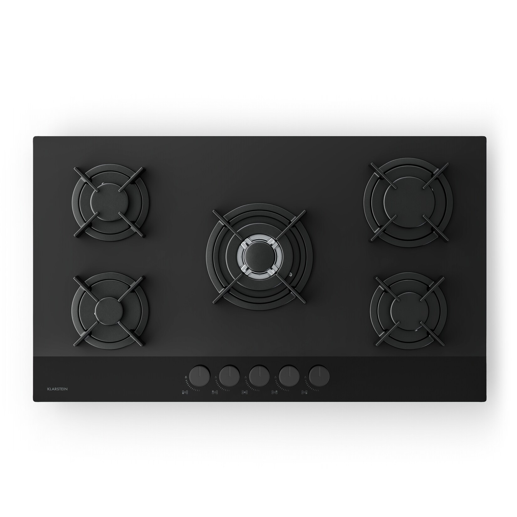 Velaire Gaskochfeld   5-flammig mit elektrischer Zündung   Erdgas- & LPG-kompatibel   10400W   90cm Schwarz 90 cm