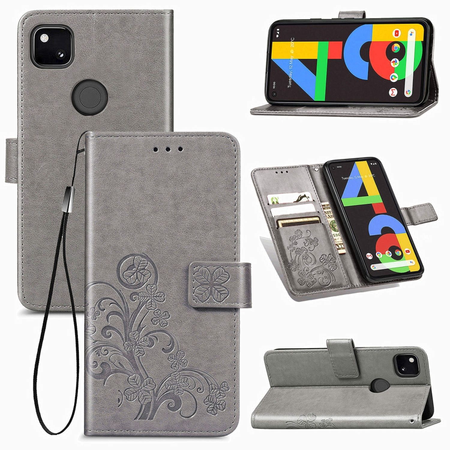 H&uuml;lle Handy Schutz f&uuml;r Google Pixel 4A Case Flip Cover Tasche Etuis Bumper Grau - Bild 1