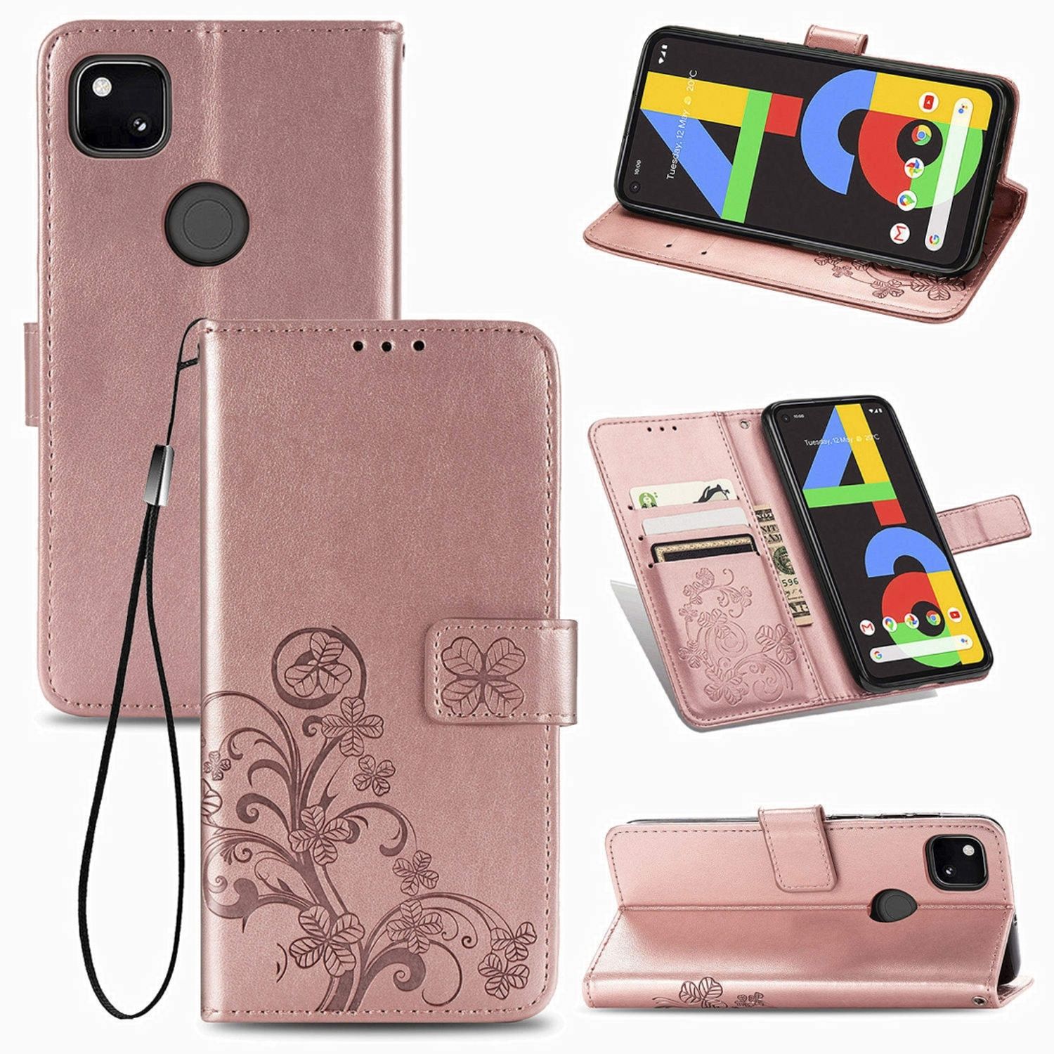 H&uuml;lle Handy Schutz f&uuml;r Google Pixel 4A Case Flip Cover Tasche Etuis Bumper Rosa - Bild 1
