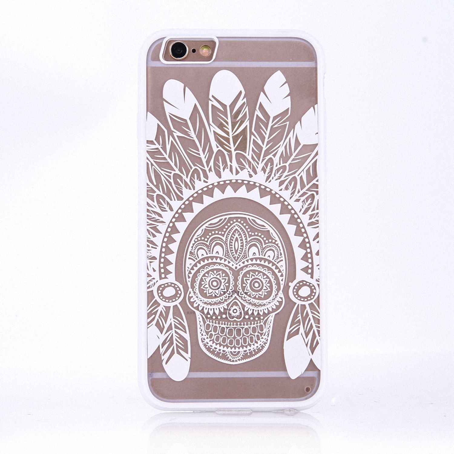 Apple iPhone 6s Plus Handy H&uuml;lle Mandala Case Schutz Motiv Federn Totenkopf Wei&szlig; - Bild 1