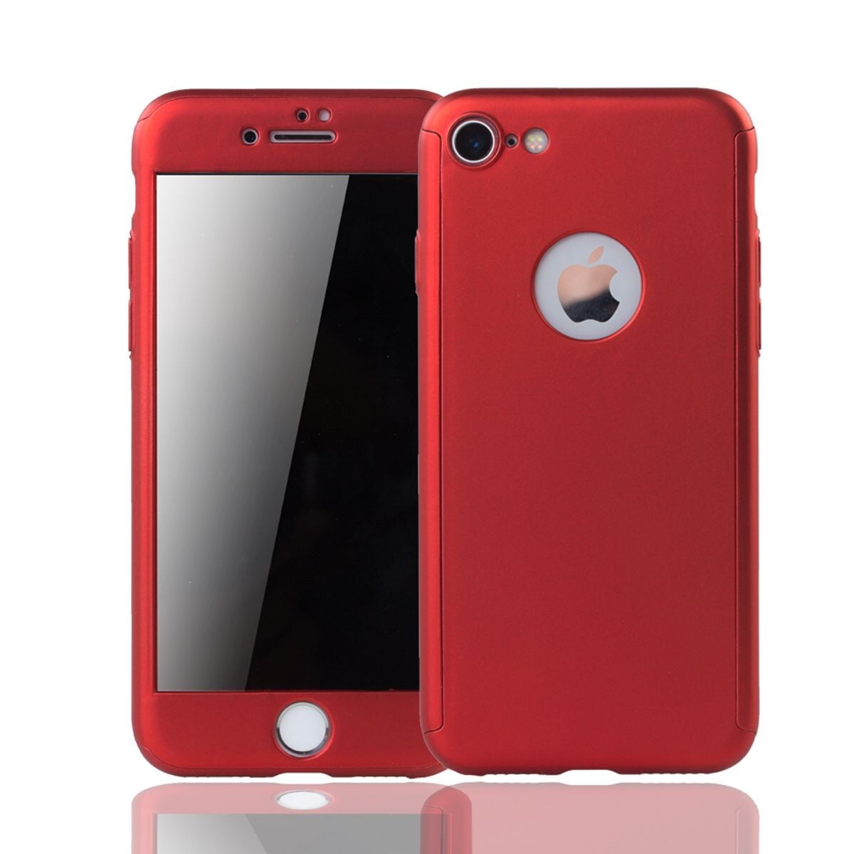 Apple iPhone 8 Handy Hülle Schutz Case 360 Full Cover Panzer Schutz Glas Rot | 04251561405995