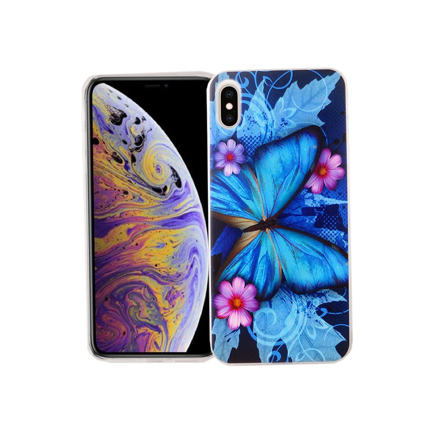 Apple iPhone XS Max Handy H&uuml;lle Schutz Case Cover Bumper Etui Schmetterling Blau - Bild 1