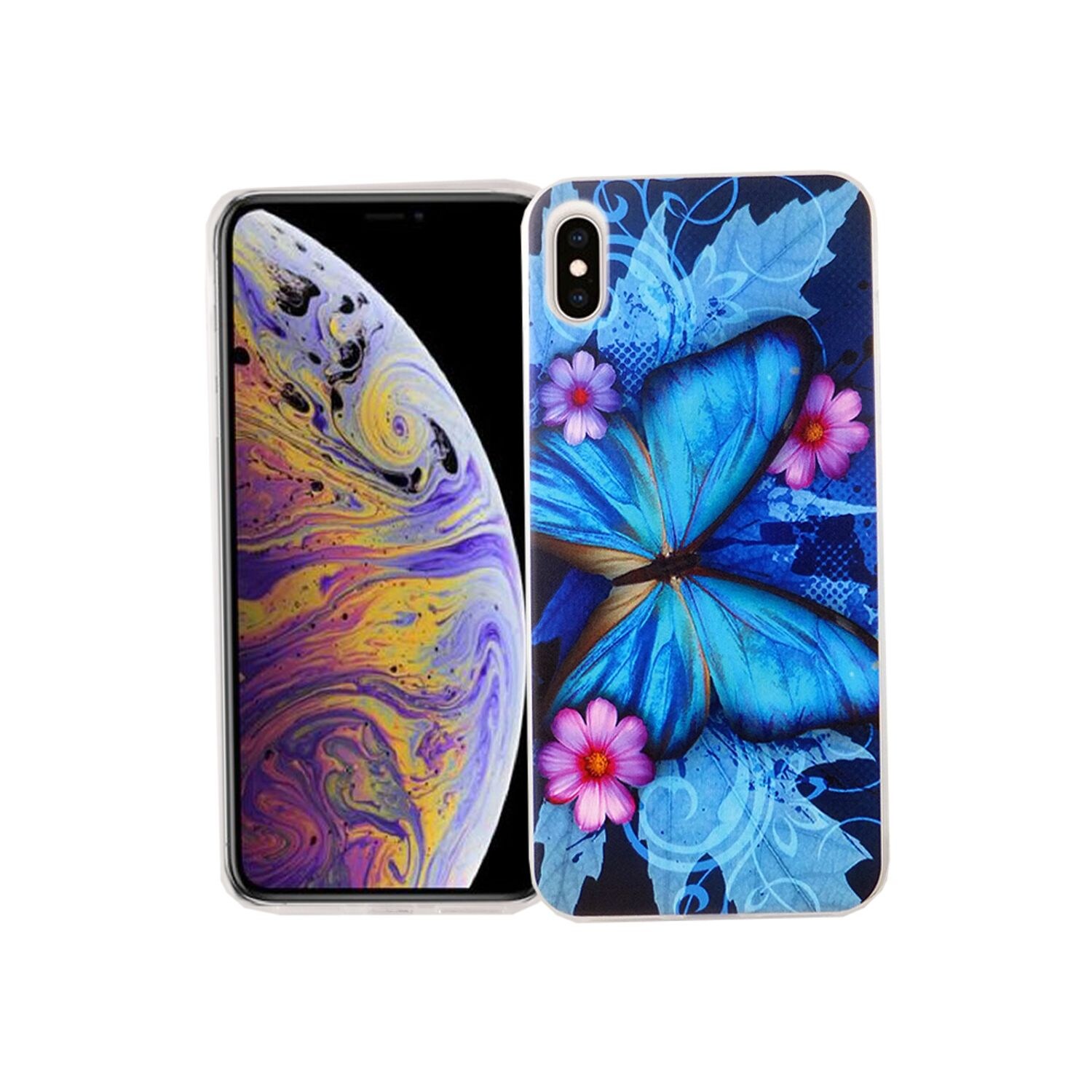 Apple iPhone XS Max Handy Hülle Schutz Case Cover Bumper Etui Schmetterling Blau | 04251561449906