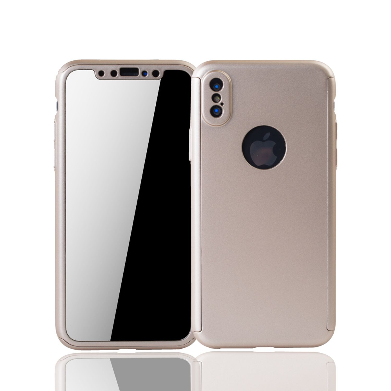 Hülle Handy Schutz für Apple iPhone XS Full Case Cover Displayschutz Bumper Gold | 04251561445465