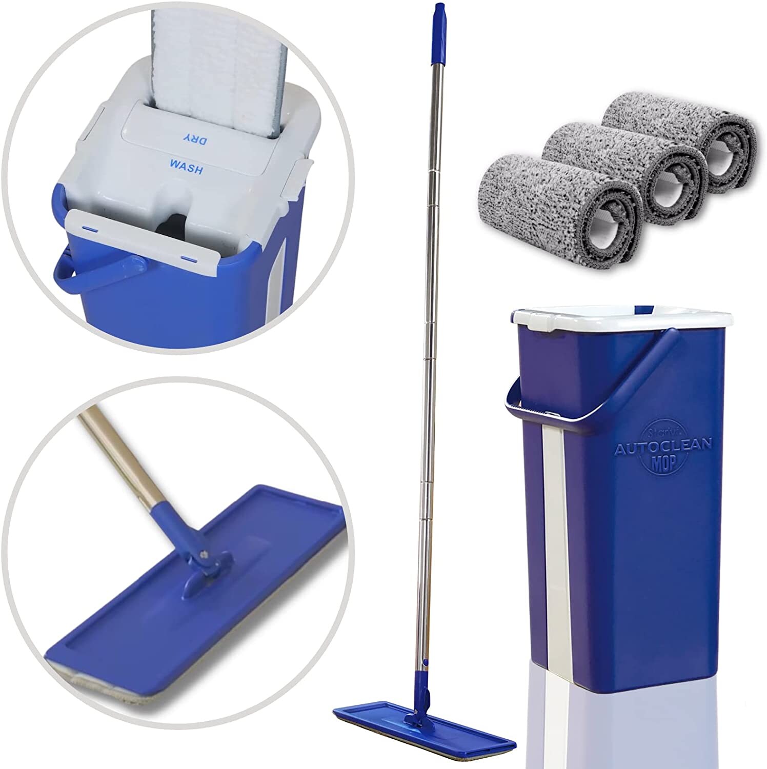 Starlyf® Bodenwischer Set, Wischsystem selbstreinigend, Doppelkammereimer Autoclean Mop + 2 Matten | 04250416120892