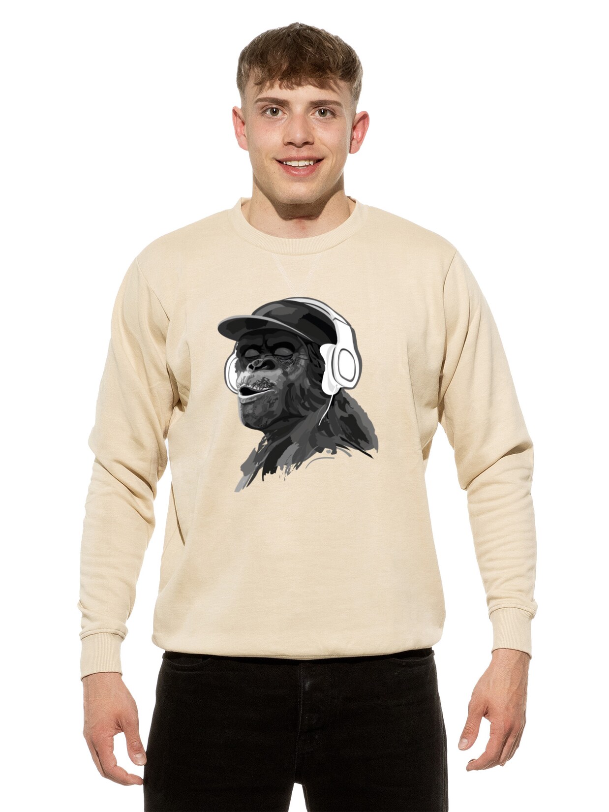 Cotton Prime® Sweatshirt Affe Pullover mit Print, Monkey mit Kopfhörer | 04255664210845