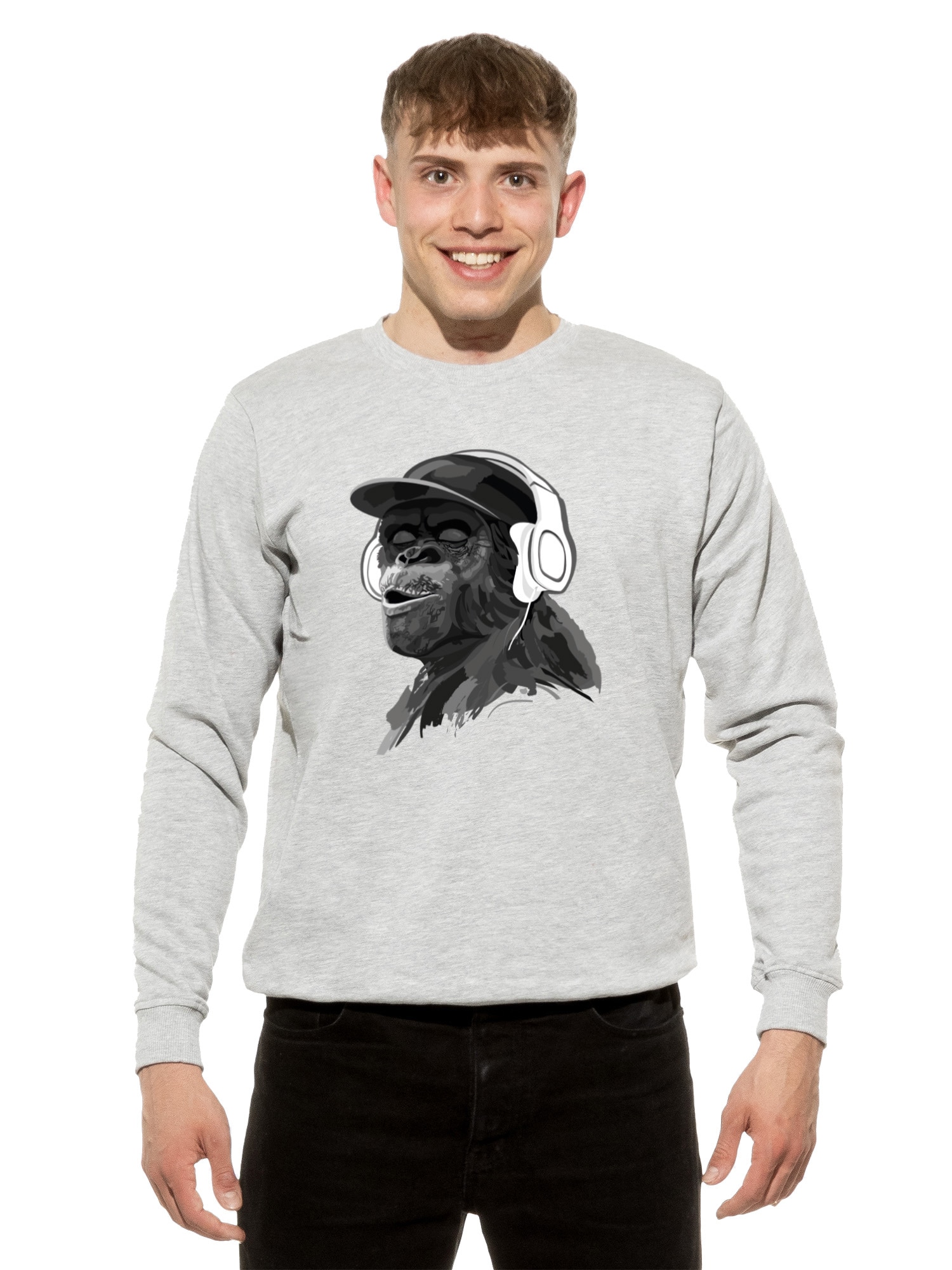 Cotton Prime&reg; Sweatshirt Affe Pullover mit Print, Monkey mit Kopfh&ouml;rer - Bild 1