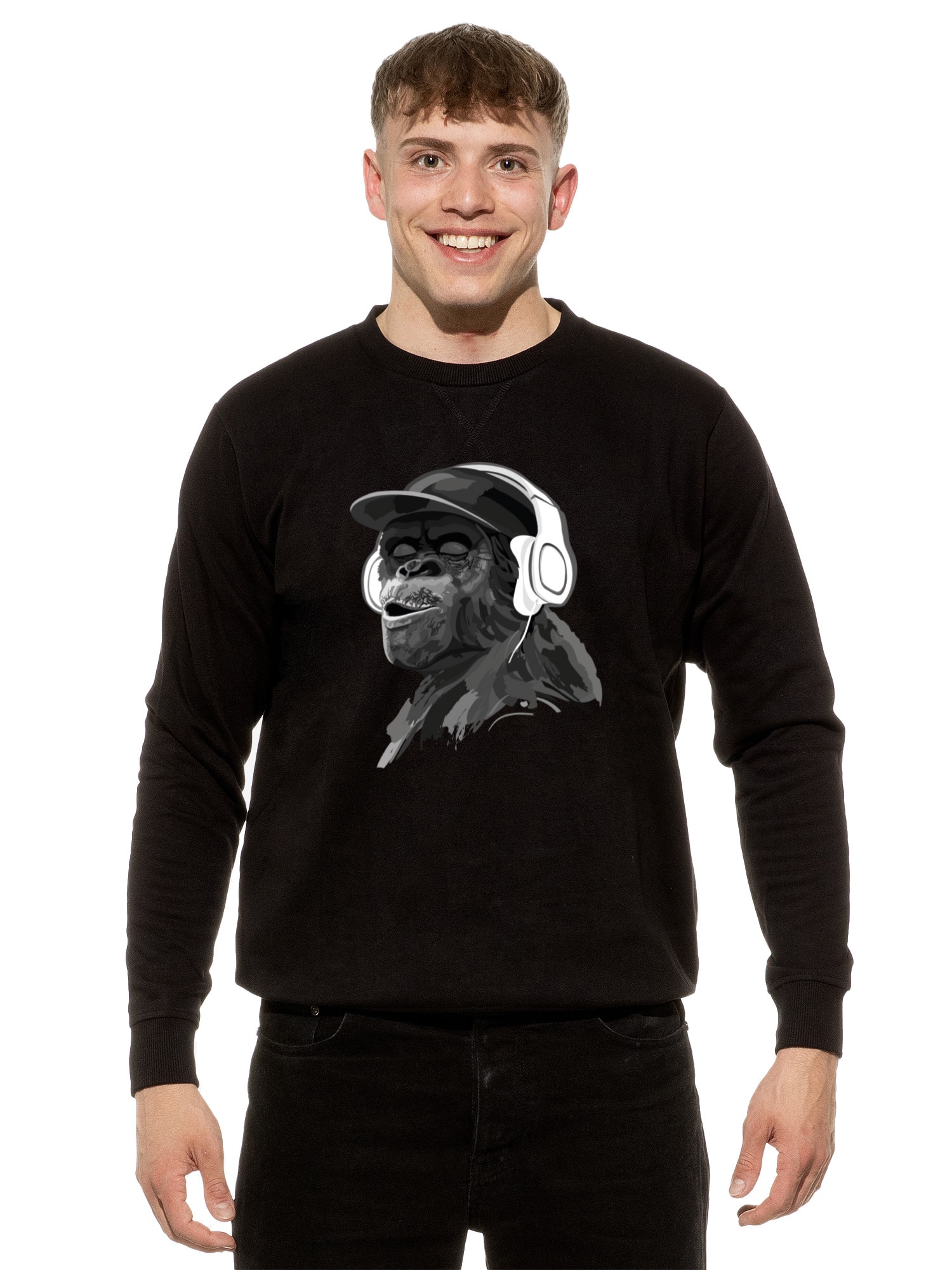 Cotton Prime&reg; Sweatshirt Affe Pullover mit Print, Monkey mit Kopfh&ouml;rer - Bild 1