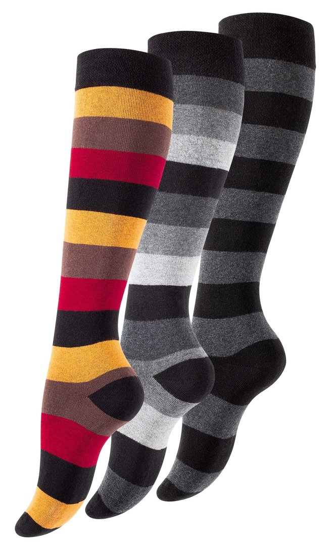 Yenita&reg; Kniestr&uuml;mpfe 3 Paar mit Blockstreifen - Bild 1