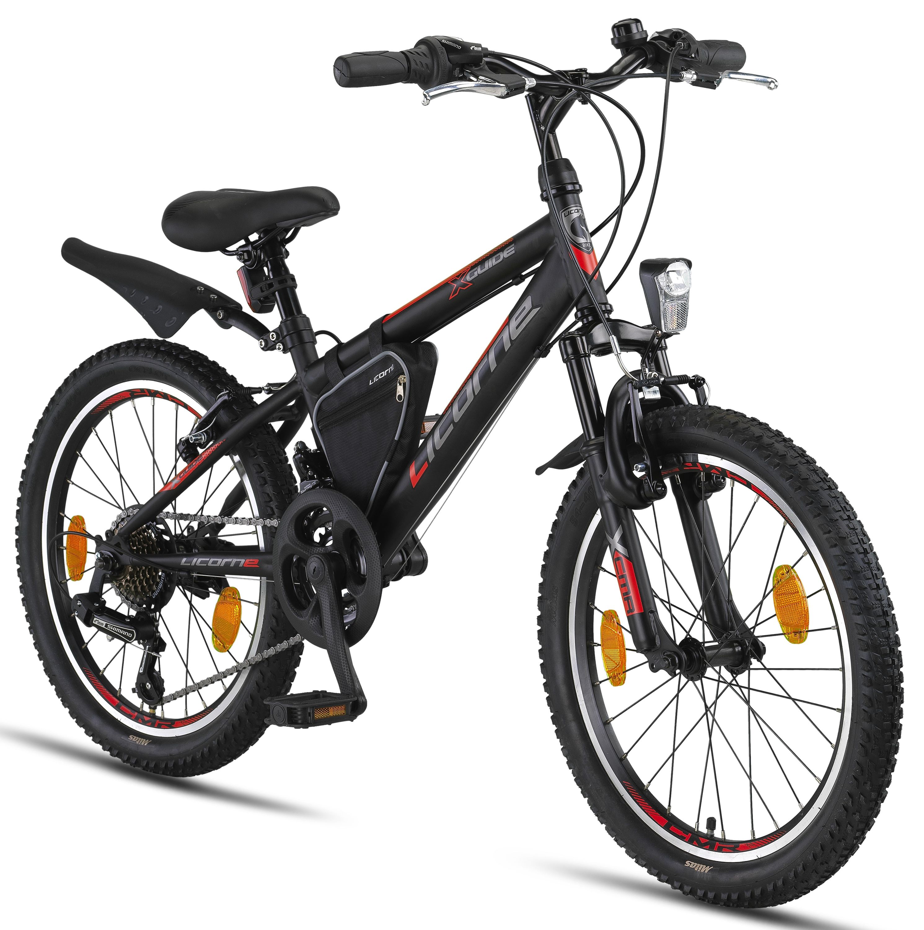 Licorne Bike Guide Premium Mountainbike in 20, 24 und 26 Zoll - Fahrrad f&uuml;r M&auml;dchen, Jungen, Herren und Damen - Shimano 21 Gang-Schaltung, Kinderfahrrad, Kinder Zoll:20;Farbe:Schwarz/Rot/Grau - Bild 1