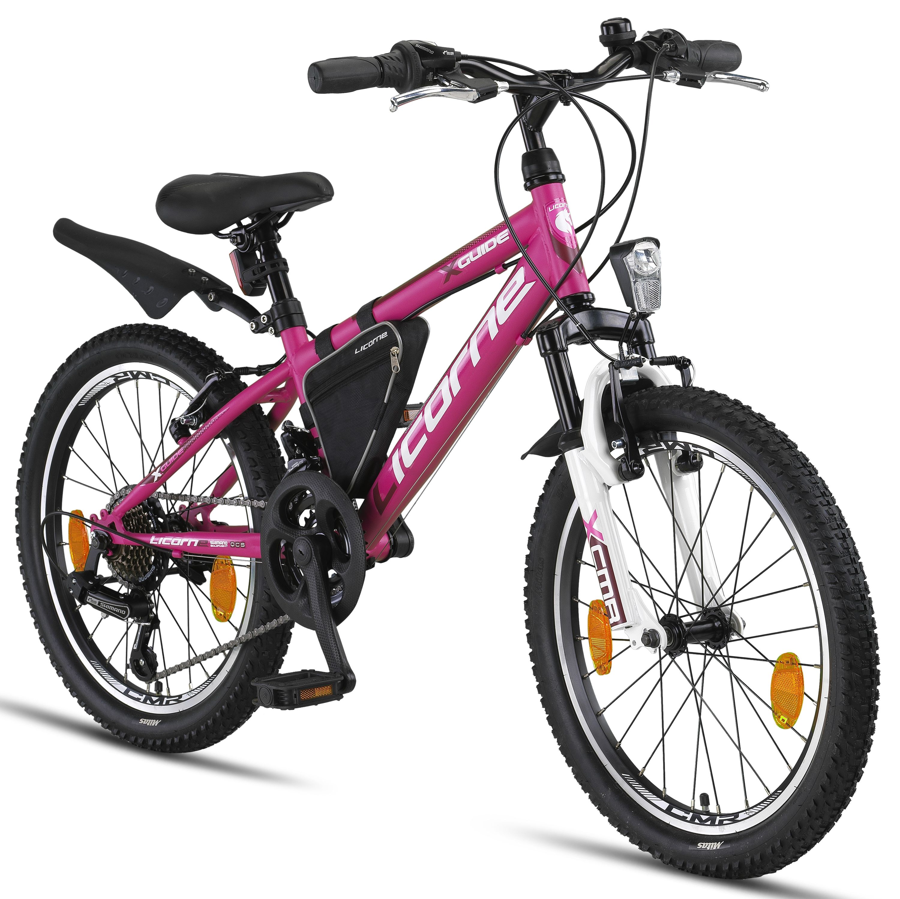 Licorne Bike Guide Premium Mountainbike in 20, 24 und 26 Zoll - Fahrrad f&uuml;r M&auml;dchen, Jungen, Herren und Damen - Shimano 21 Gang-Schaltung, Kinderfahrrad, Kinder Zoll:20;Farbe:Rosa/Wei&szlig; - Bild 1