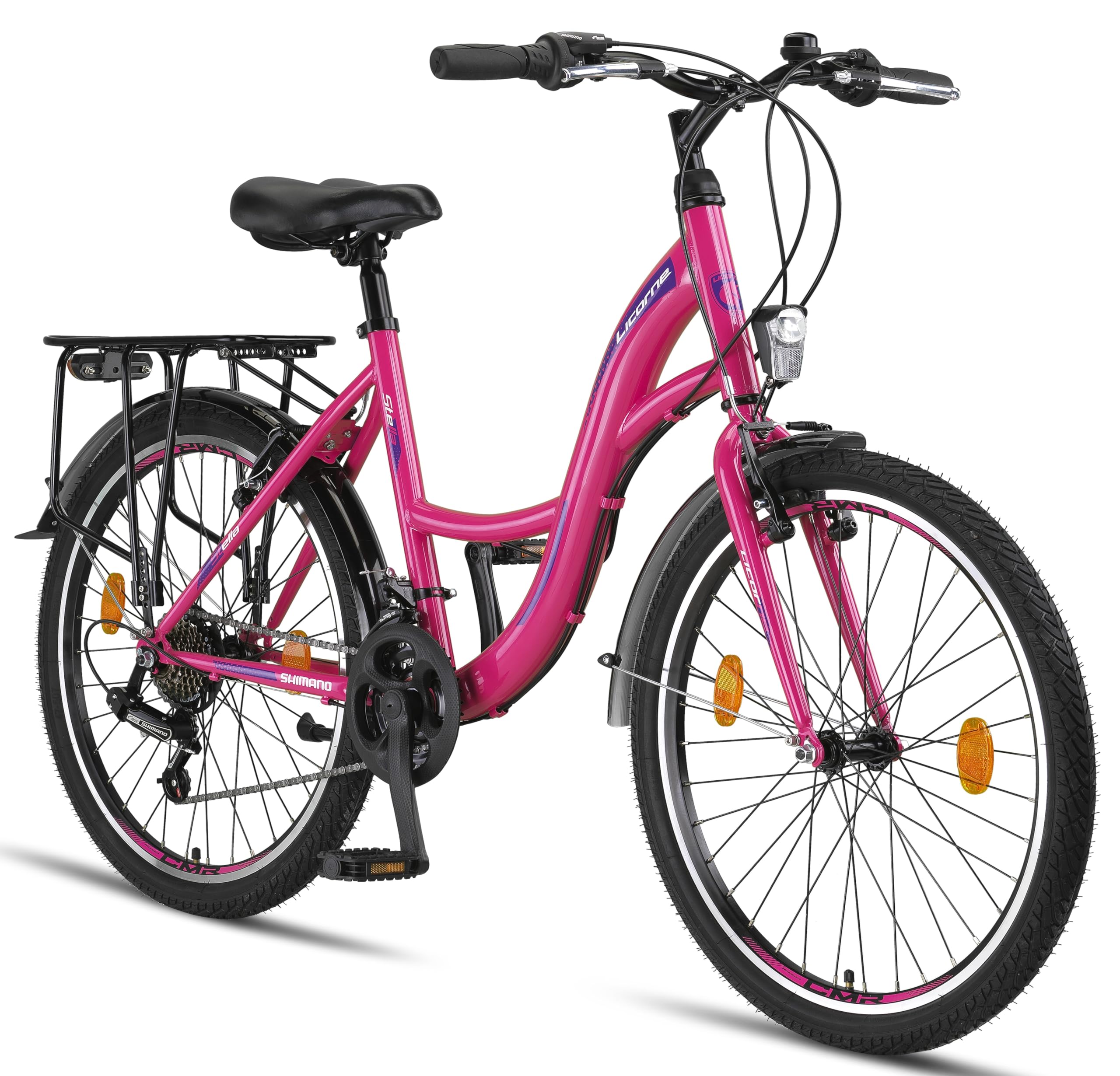 Licorne Bike Stella Premium City Bike 20,24,26 und 28 Zoll Fahrrad f&uuml;r M&auml;dchen Herren und Damen 21 Gang (6 Gang bei 20 Zoll) Holland Citybike Farbe:Rosa;Zoll:24 - Bild 1
