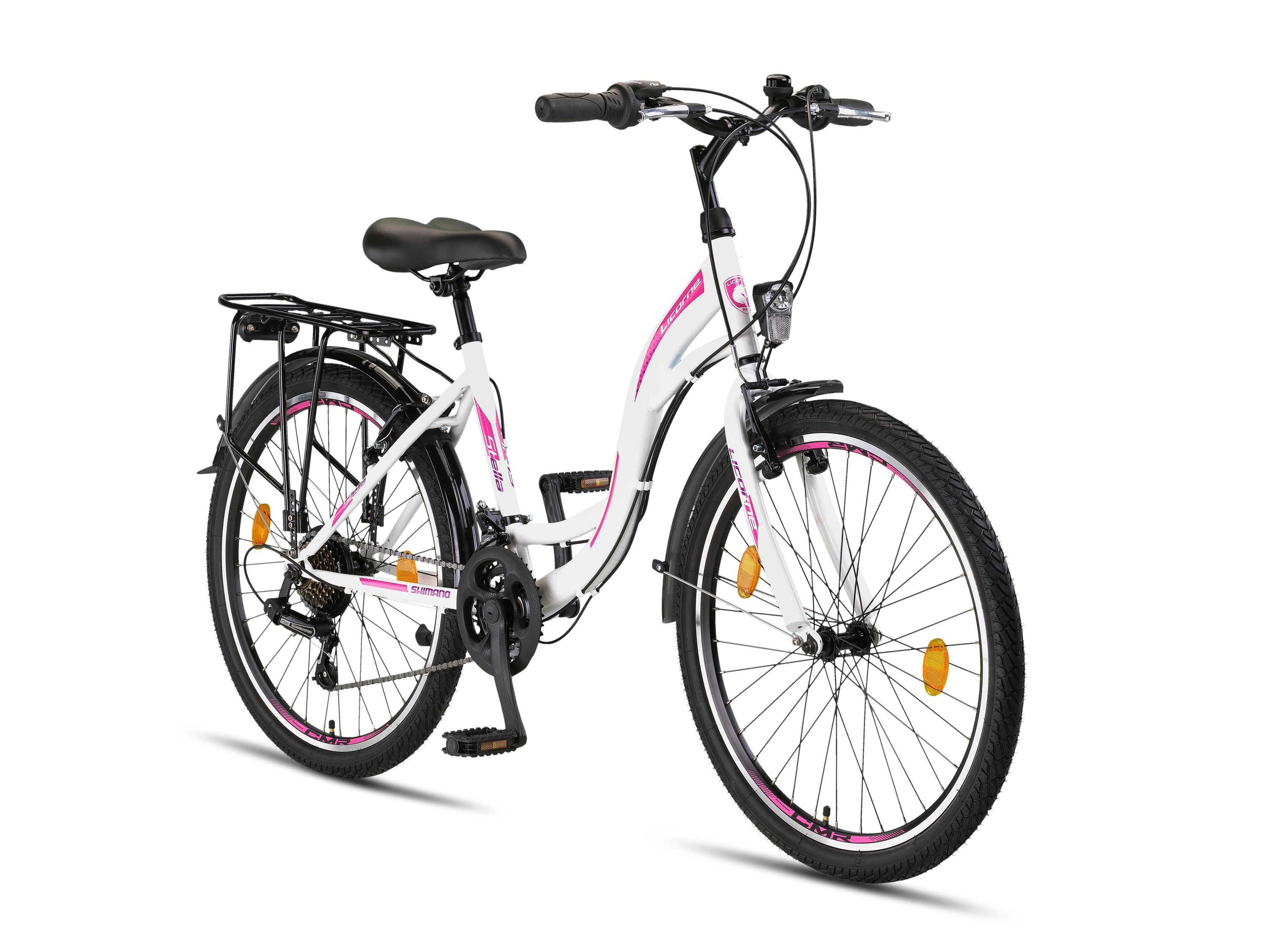 Licorne Bike Stella Premium City Bike 20,24,26 und 28 Zoll Fahrrad f&uuml;r M&auml;dchen Herren und Damen 21 Gang (6 Gang bei 20 Zoll) Holland Citybike Zoll:24;Farbe:Weiss - Bild 1